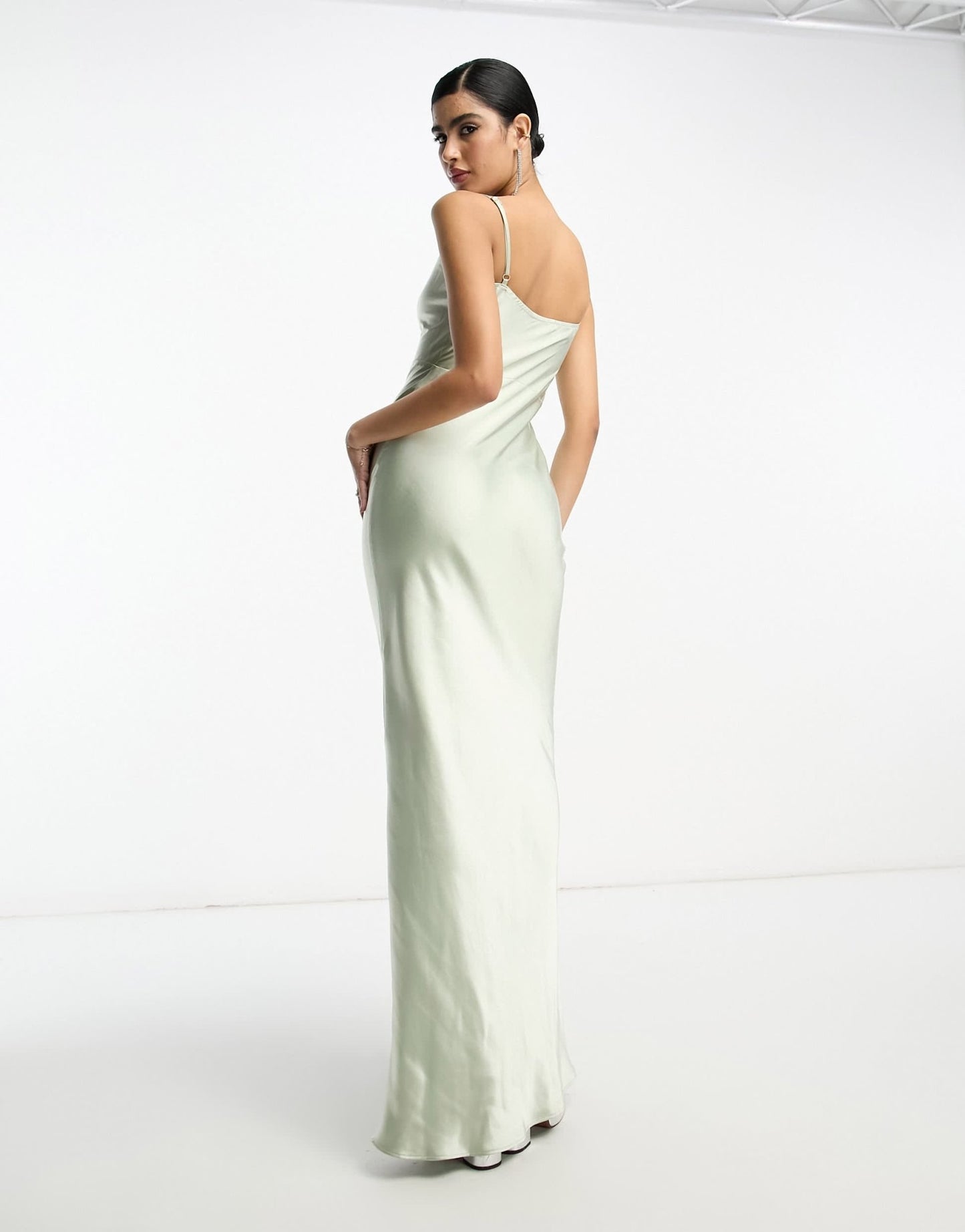 Pretty Lavish Bridesmaid Keisha cowl neck satin maxi dress in sage green - ASOS Sample Sale