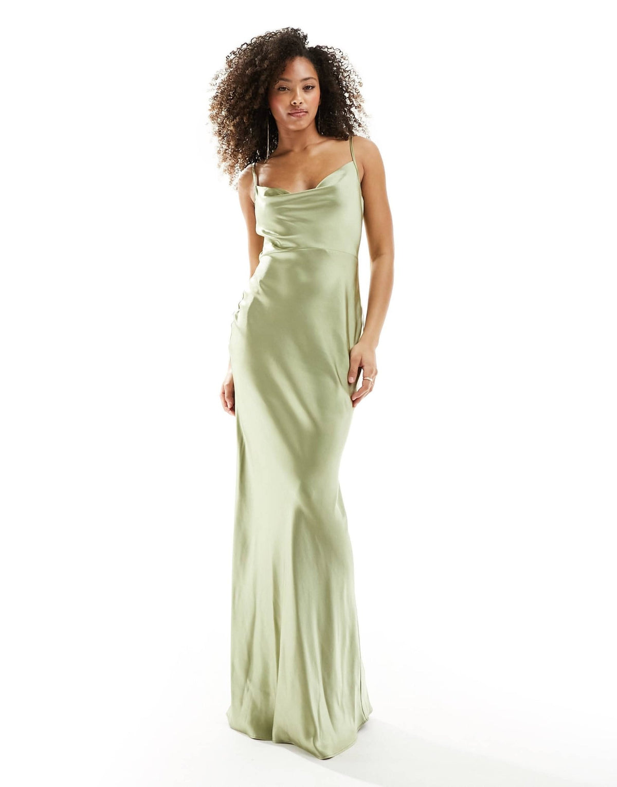 Pretty Lavish Bridesmaid Keisha satin cowl neck maxi dress in olive ...