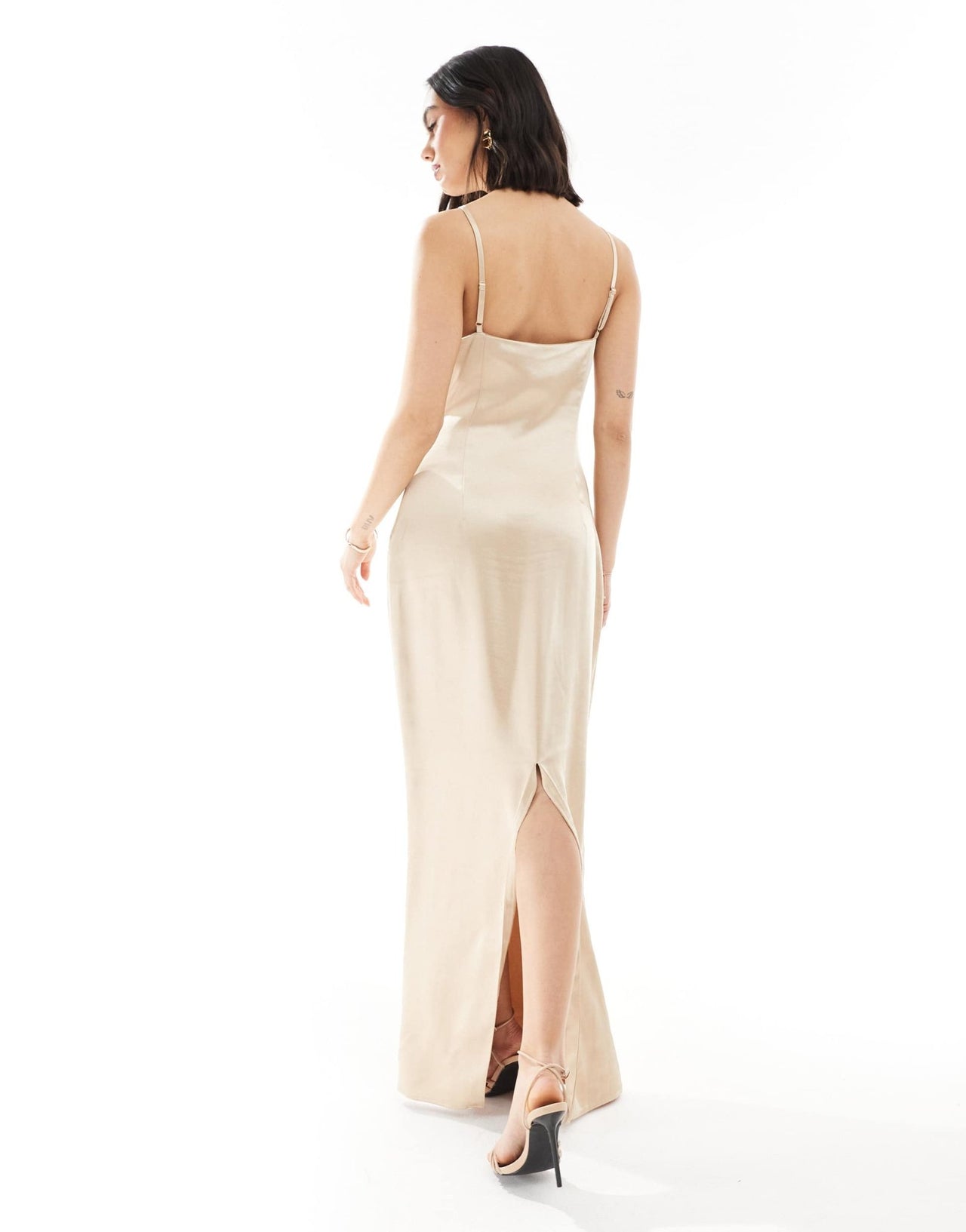 Pretty Lavish Bridesmaid satin boat neck maxi dress in matte gold - ASOS Sample Sale