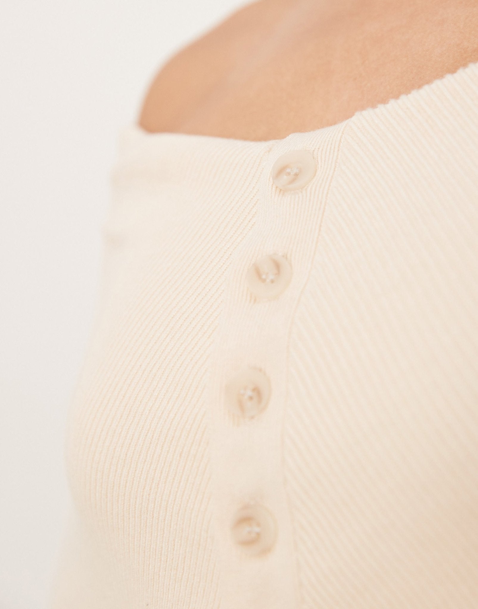 Pretty Lavish button front bardot knit top in oatmeal - ASOS Sample Sale