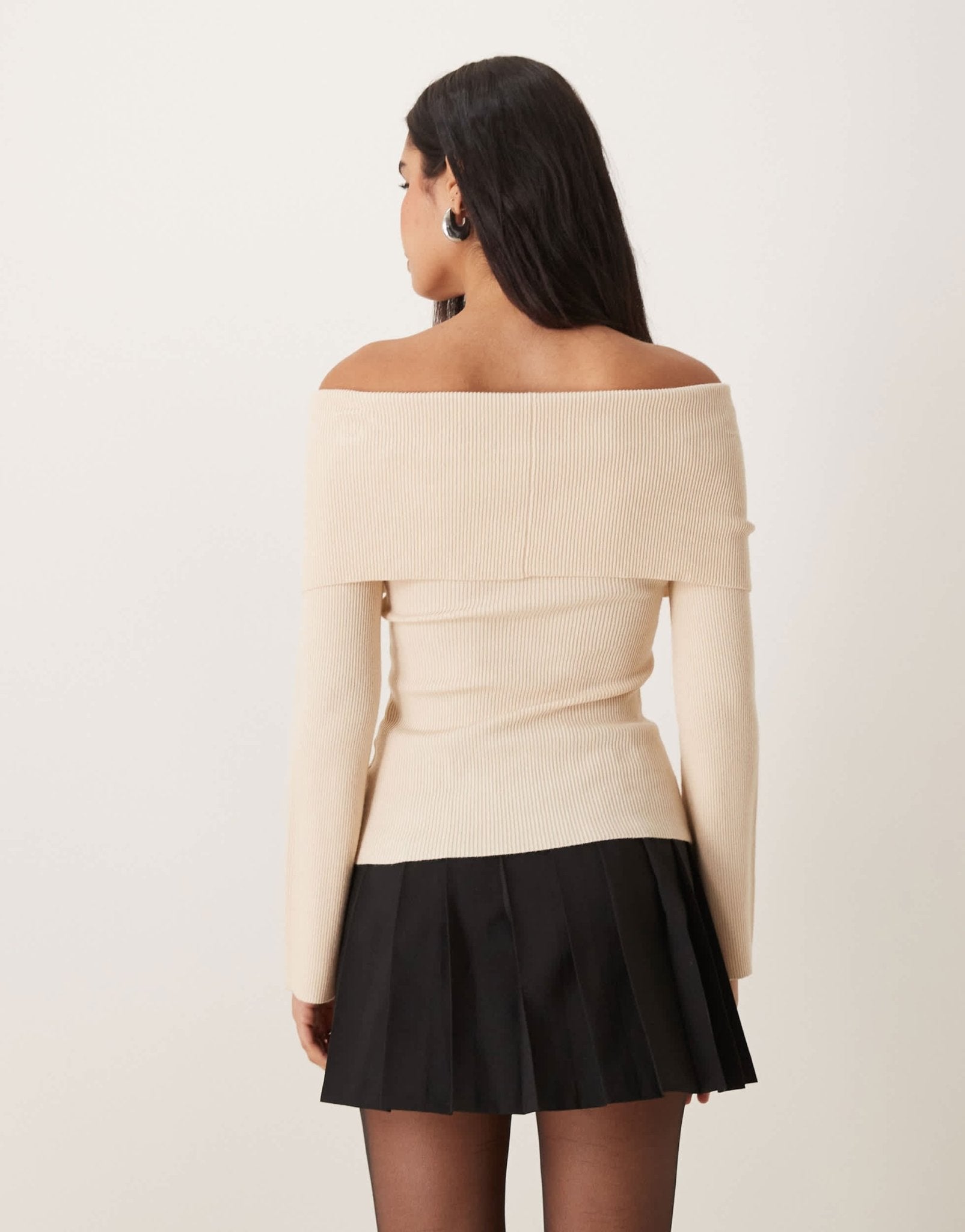 Pretty Lavish button front bardot knit top in oatmeal - ASOS Sample Sale