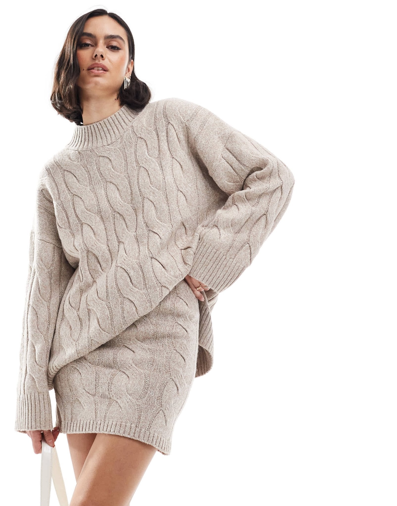 Pretty Lavish cable knit mini skirt co - ord in beige - ASOS Sample Sale