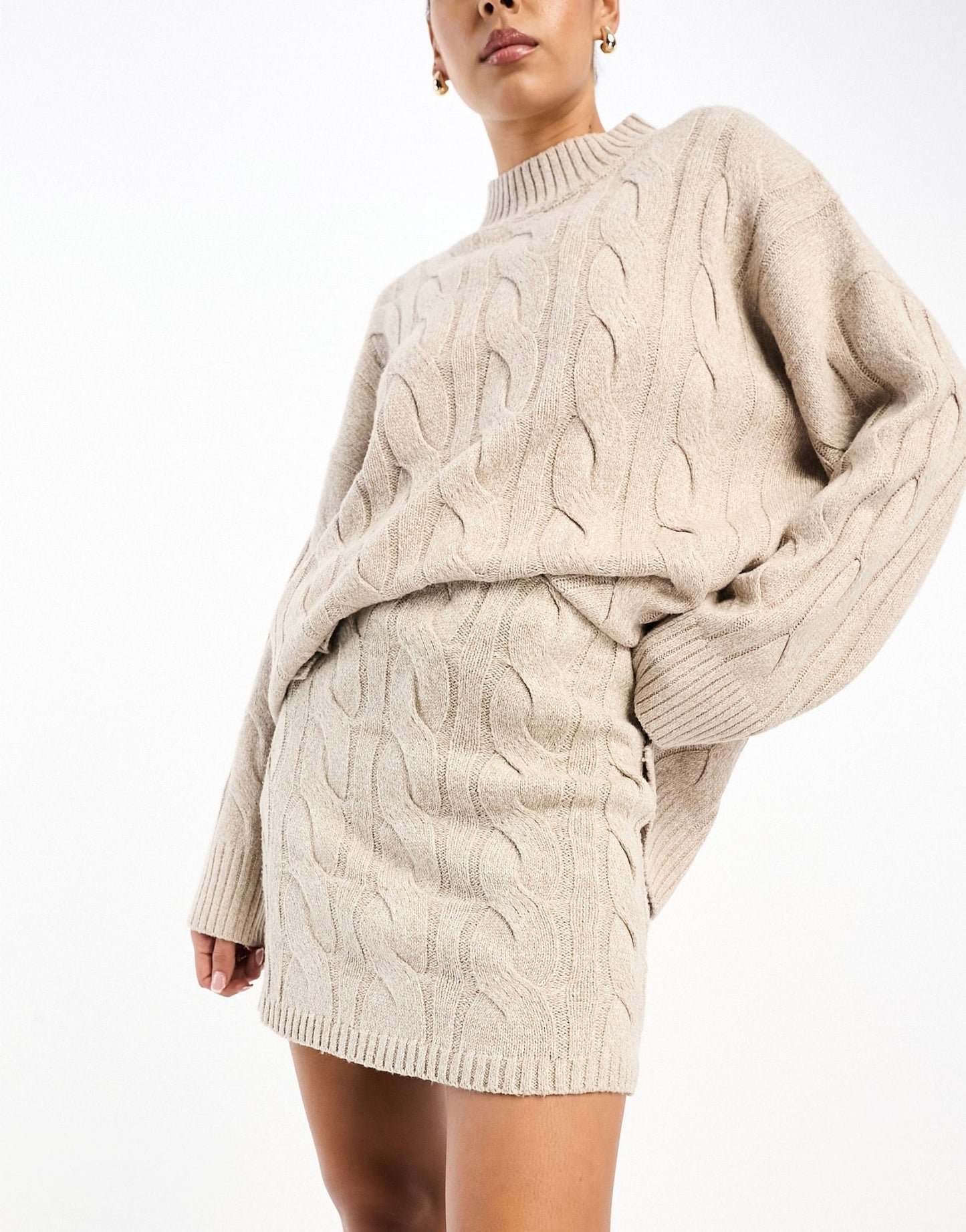 Pretty Lavish cable knit mini skirt co - ord in beige - ASOS Sample Sale