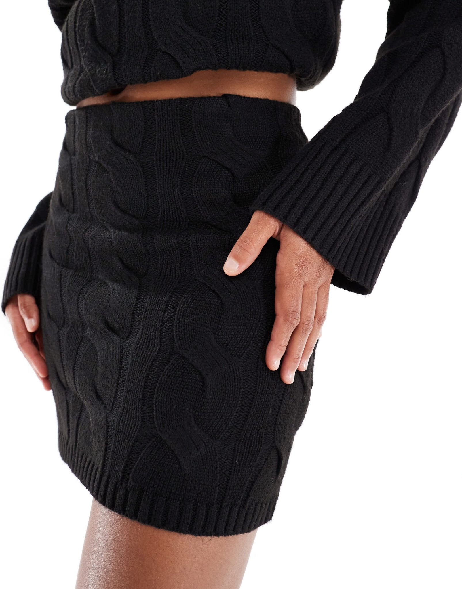 Pretty Lavish cable knit mini skirt co - ord in black - ASOS Sample Sale