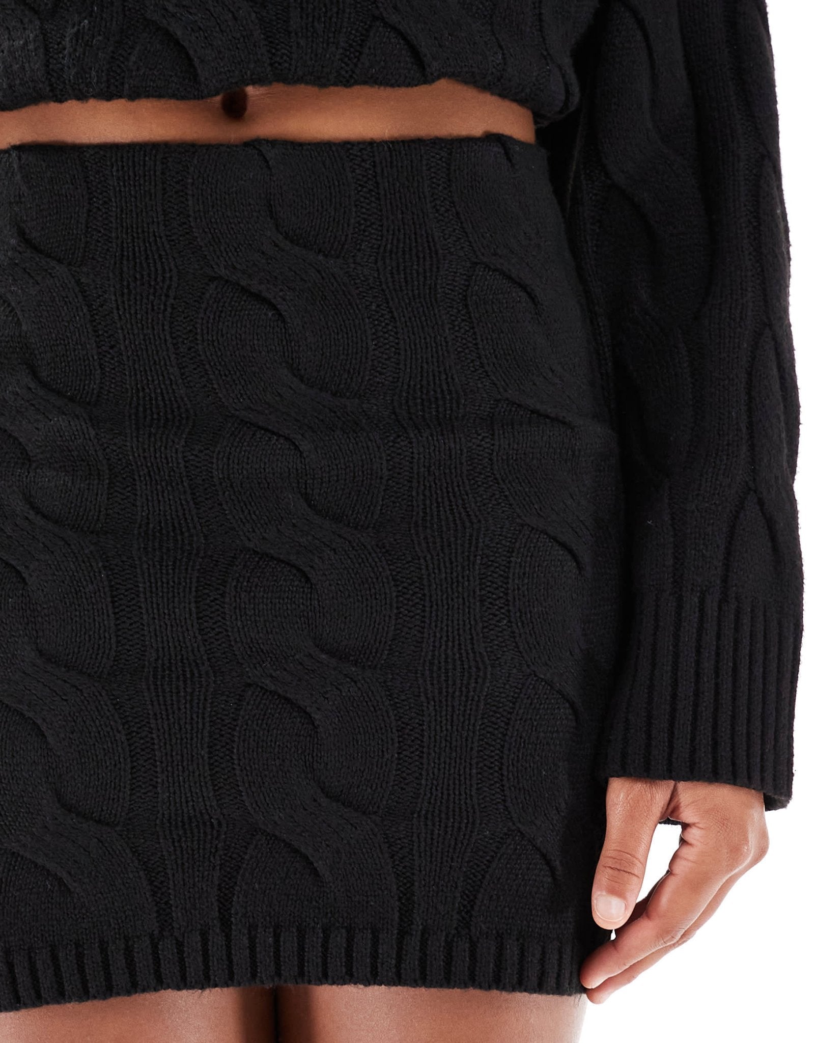 Pretty Lavish cable knit mini skirt co - ord in black - ASOS Sample Sale