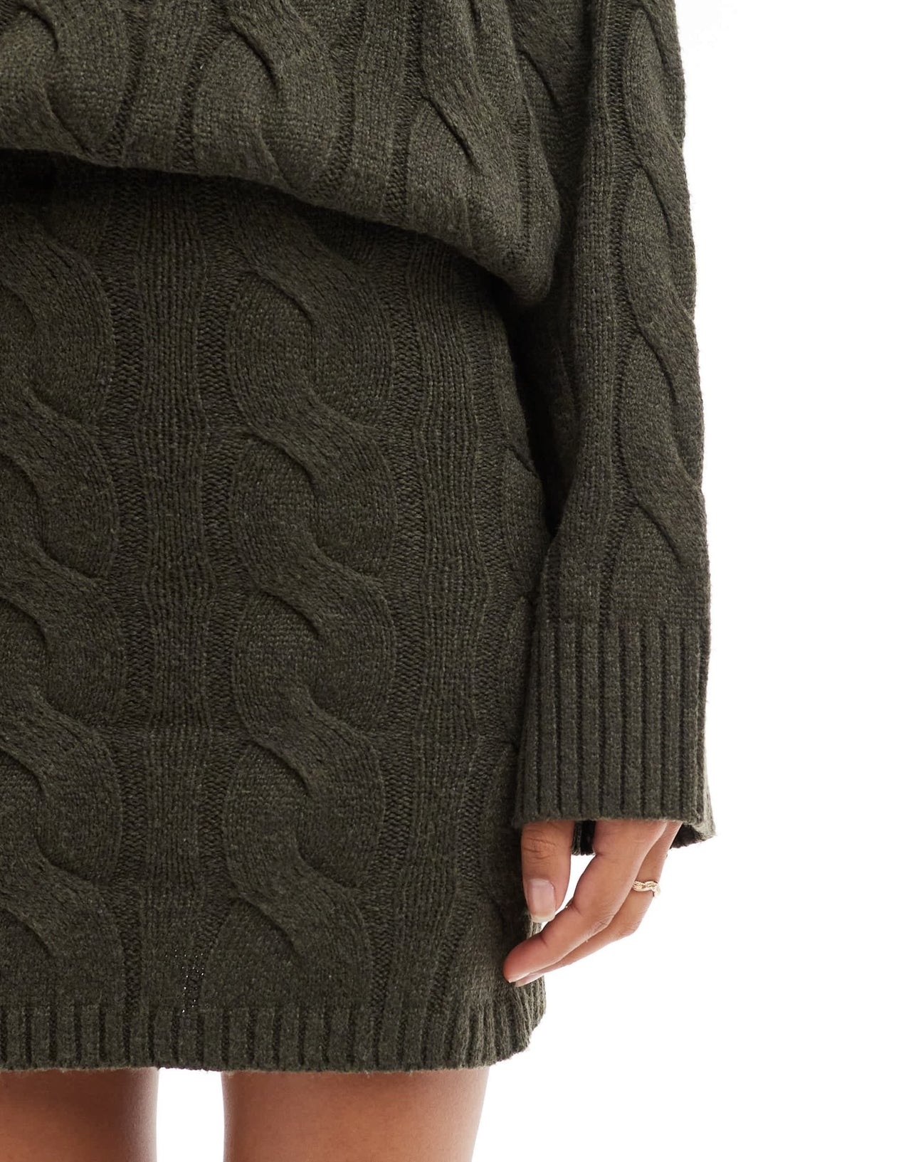 Pretty Lavish cable knit mini skirt co - ord in olive - ASOS Sample Sale