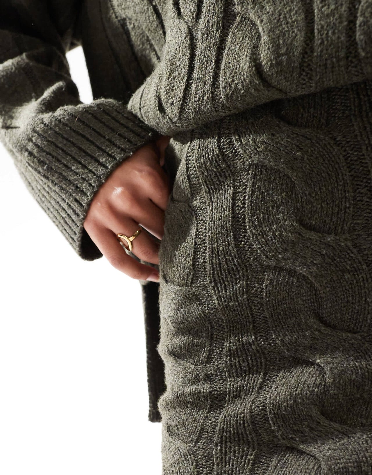 Pretty Lavish cable knit mini skirt co - ord in olive - ASOS Sample Sale