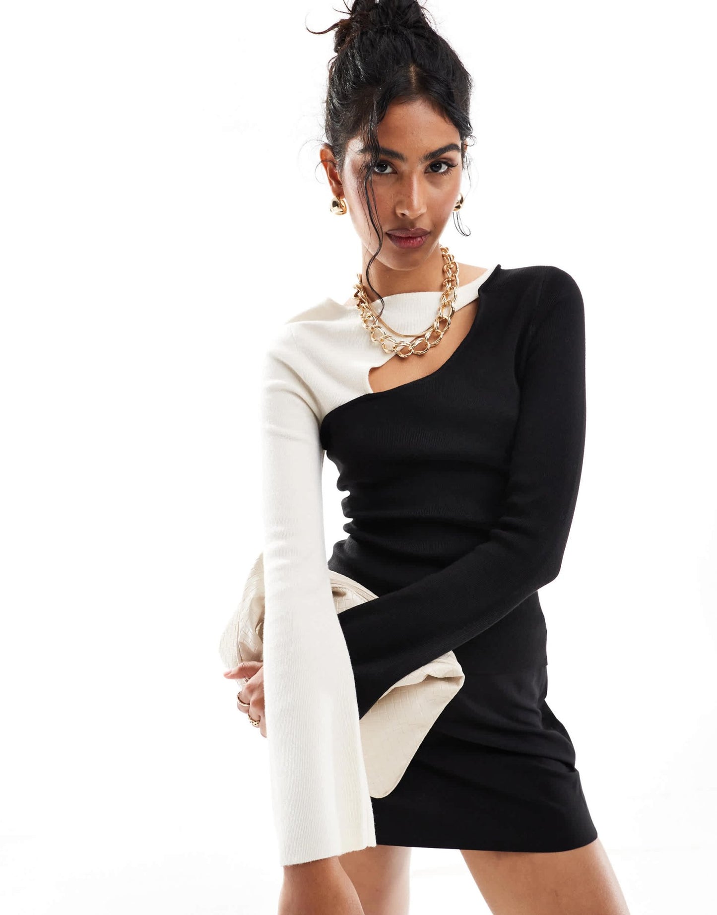 Pretty Lavish contrast knit top in cream and black - ASOS Sample Sale