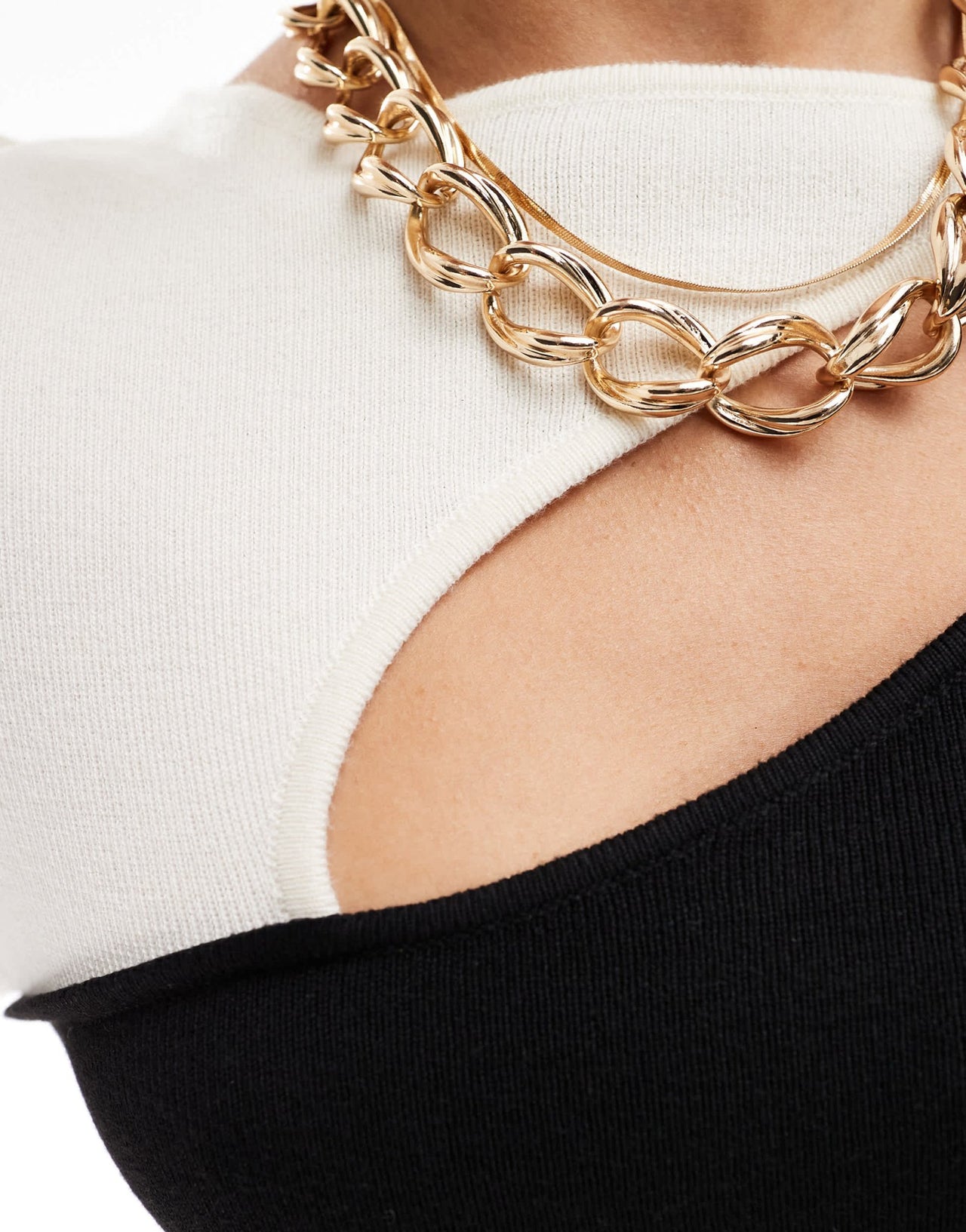 Pretty Lavish contrast knit top in cream and black - ASOS Sample Sale