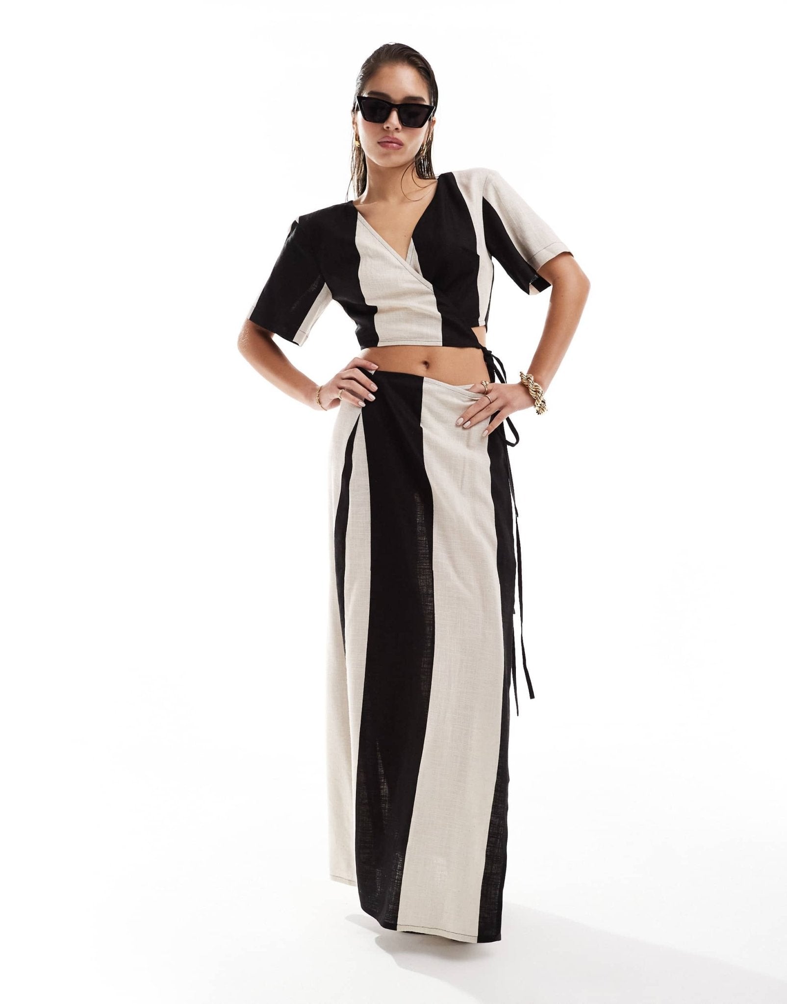 Pretty Lavish contrast wrap crop top co-ord in monochrome – ASOS Sample ...