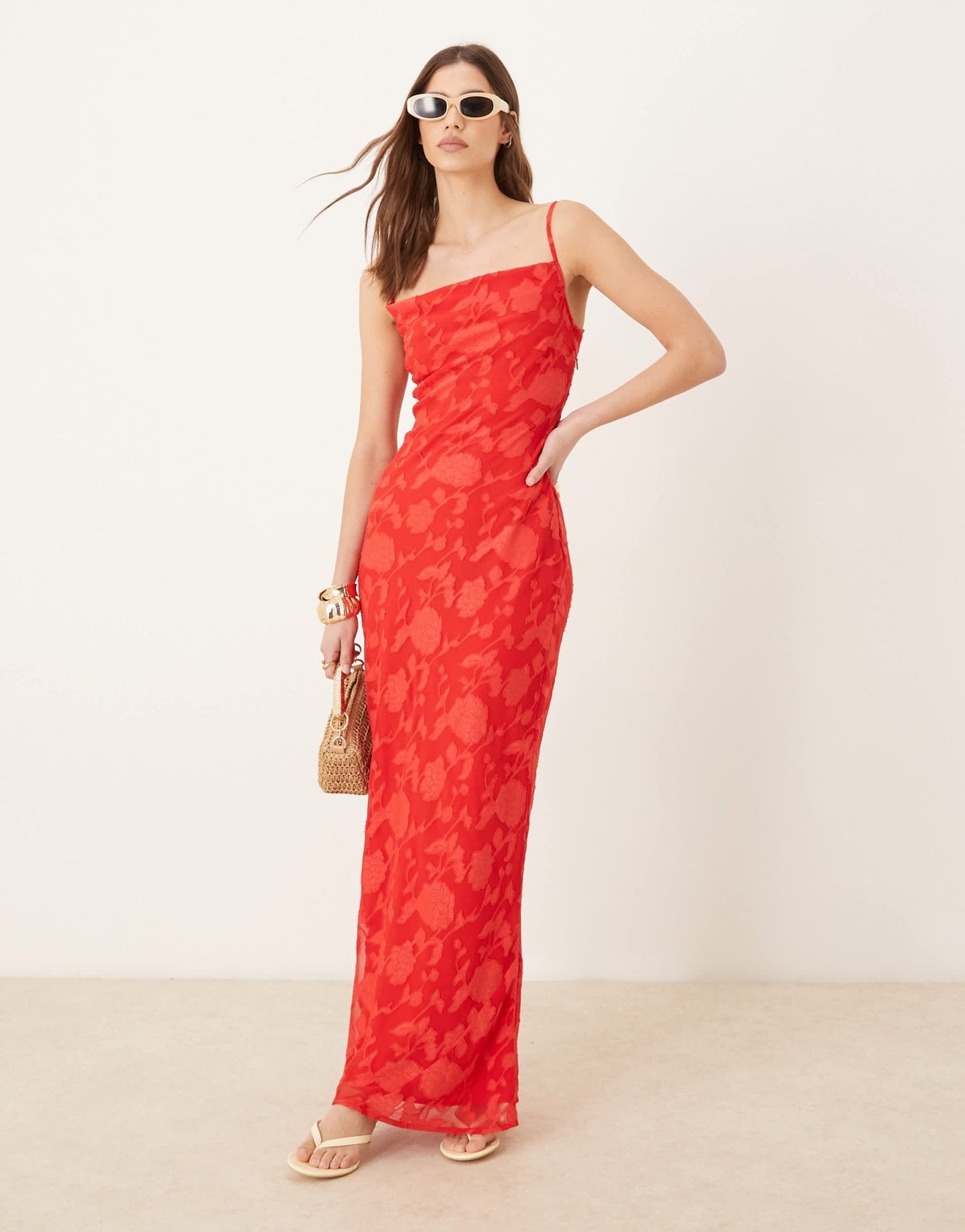 Pretty Lavish cowl neck jacquard slip maxi dress in red - ASOS Sample Sale