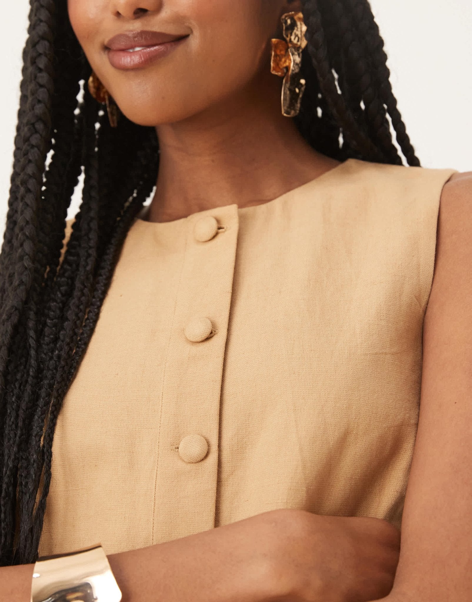 Pretty Lavish cropped linen button top co-ord in camel - ASOS Sample Sale