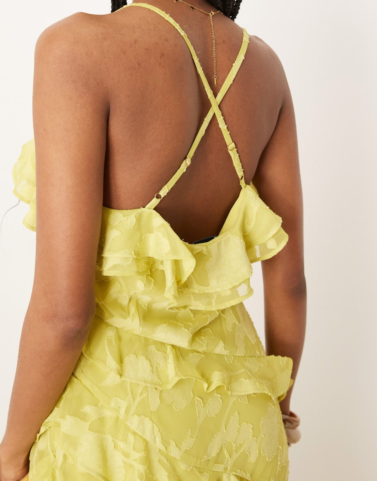 Pretty Lavish cross front ruffle midaxi dress in chartreuse - ASOS Sample Sale