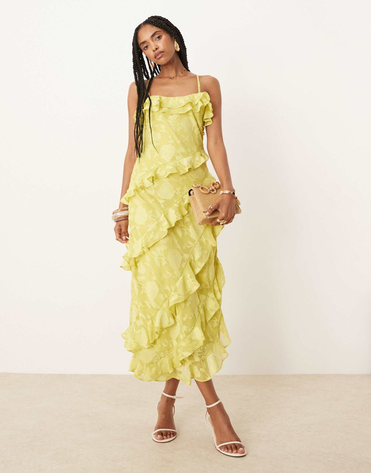 Pretty Lavish cross front ruffle midaxi dress in chartreuse - ASOS Sample Sale