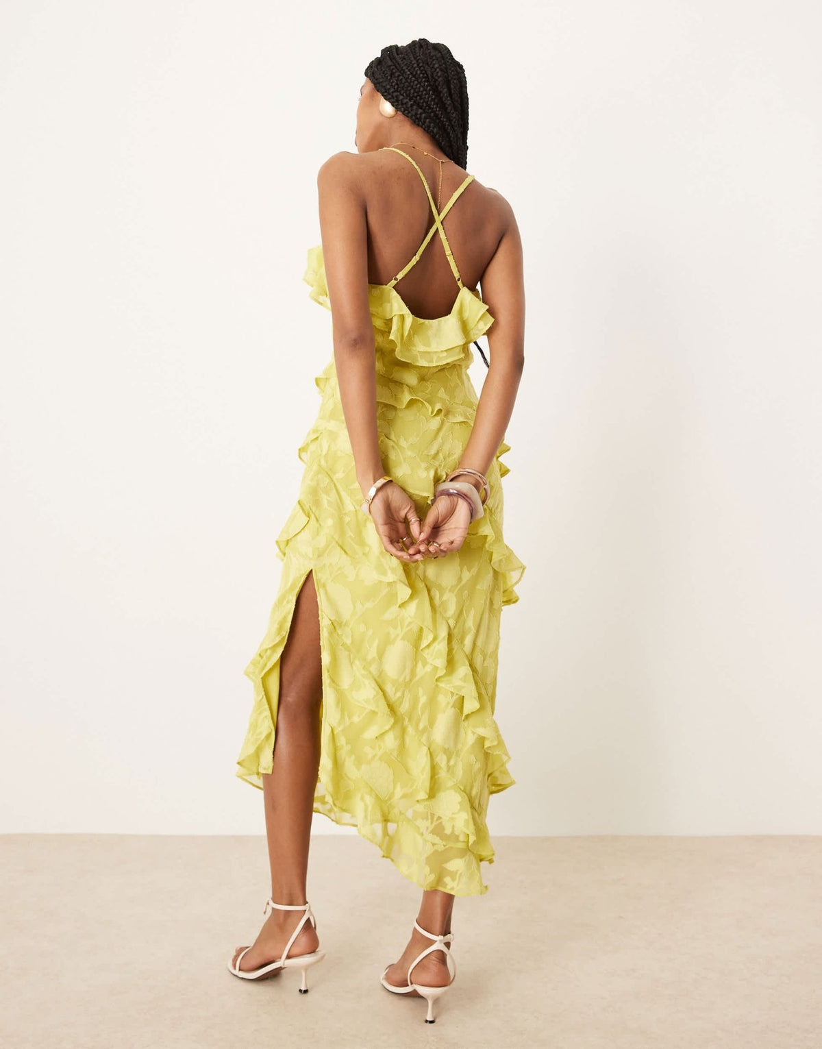 Pretty Lavish cross front ruffle midaxi dress in chartreuse - ASOS Sample Sale