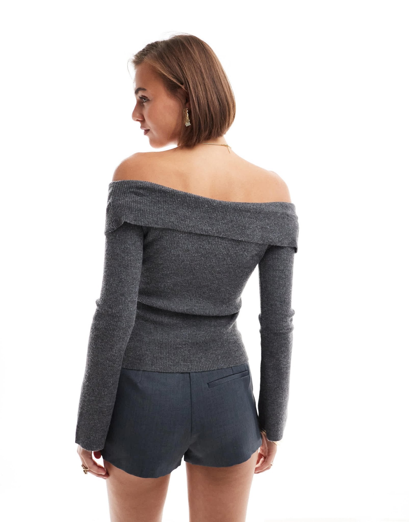 Pretty Lavish cross over knit top in dark grey - ASOS Sample Sale