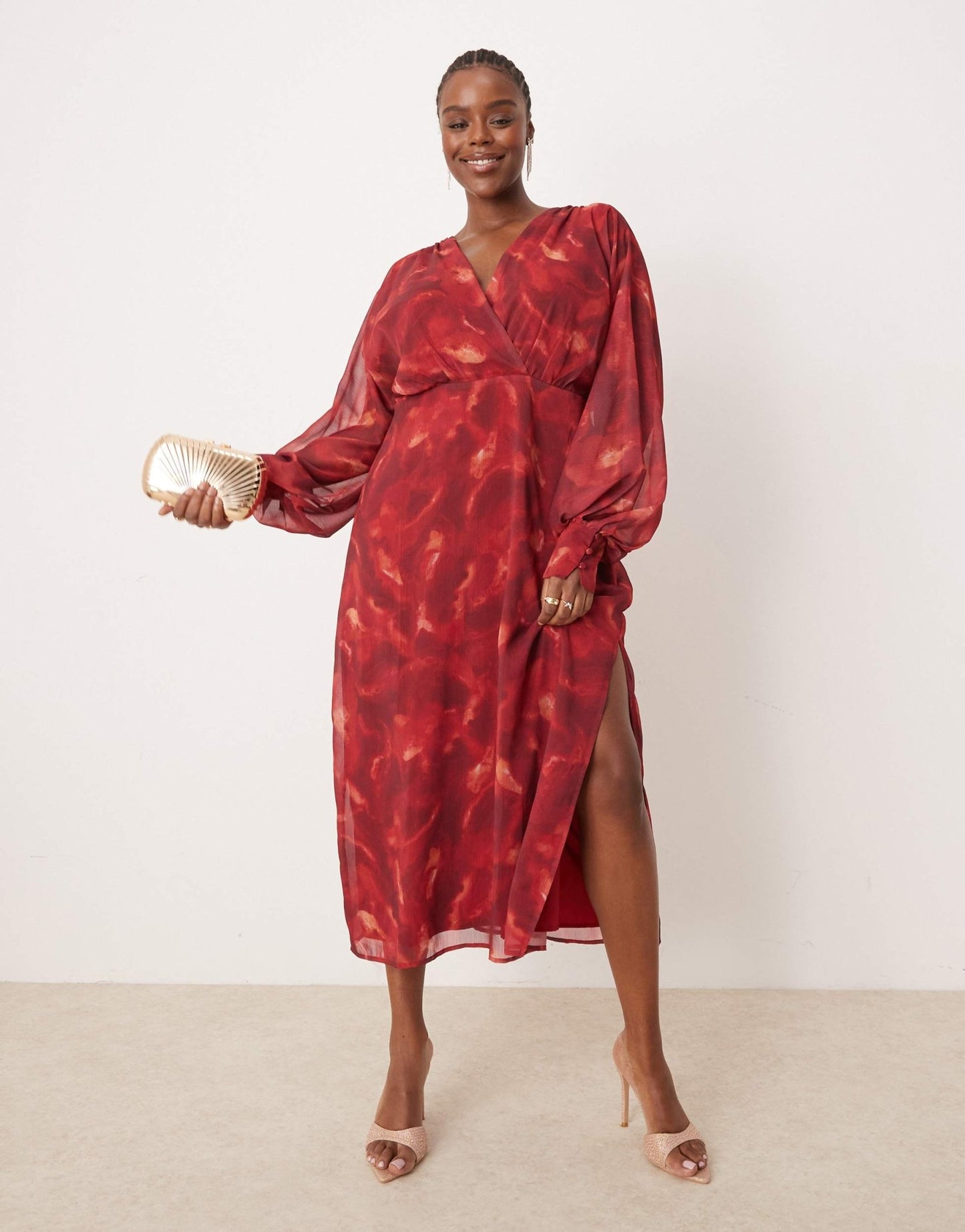 Pretty Lavish Curve balloon sleeve midaxi dress in red print - ASOS Sample Sale