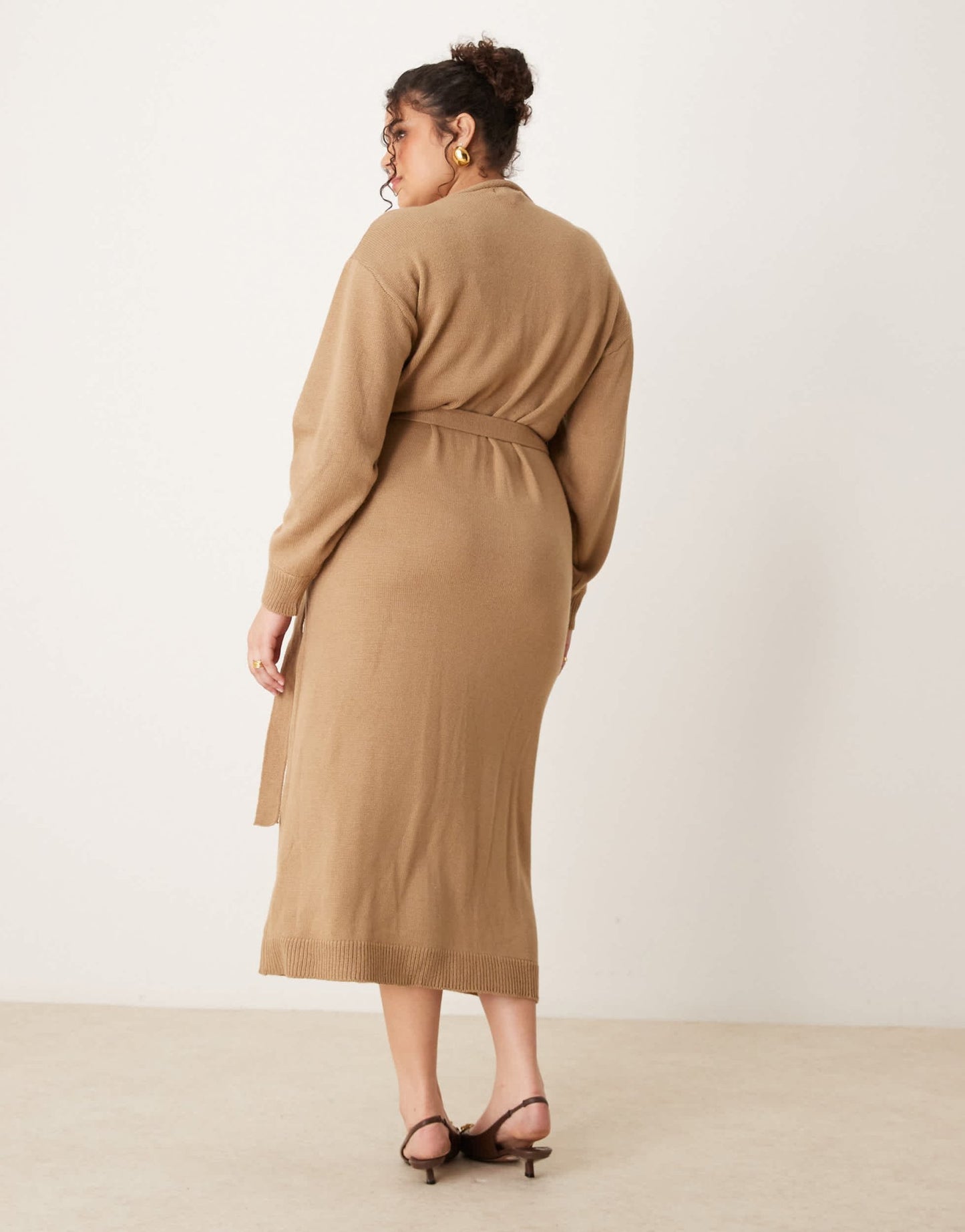 Pretty Lavish Curve Beau wrap knit midaxi dress in soft brown - ASOS Sample Sale