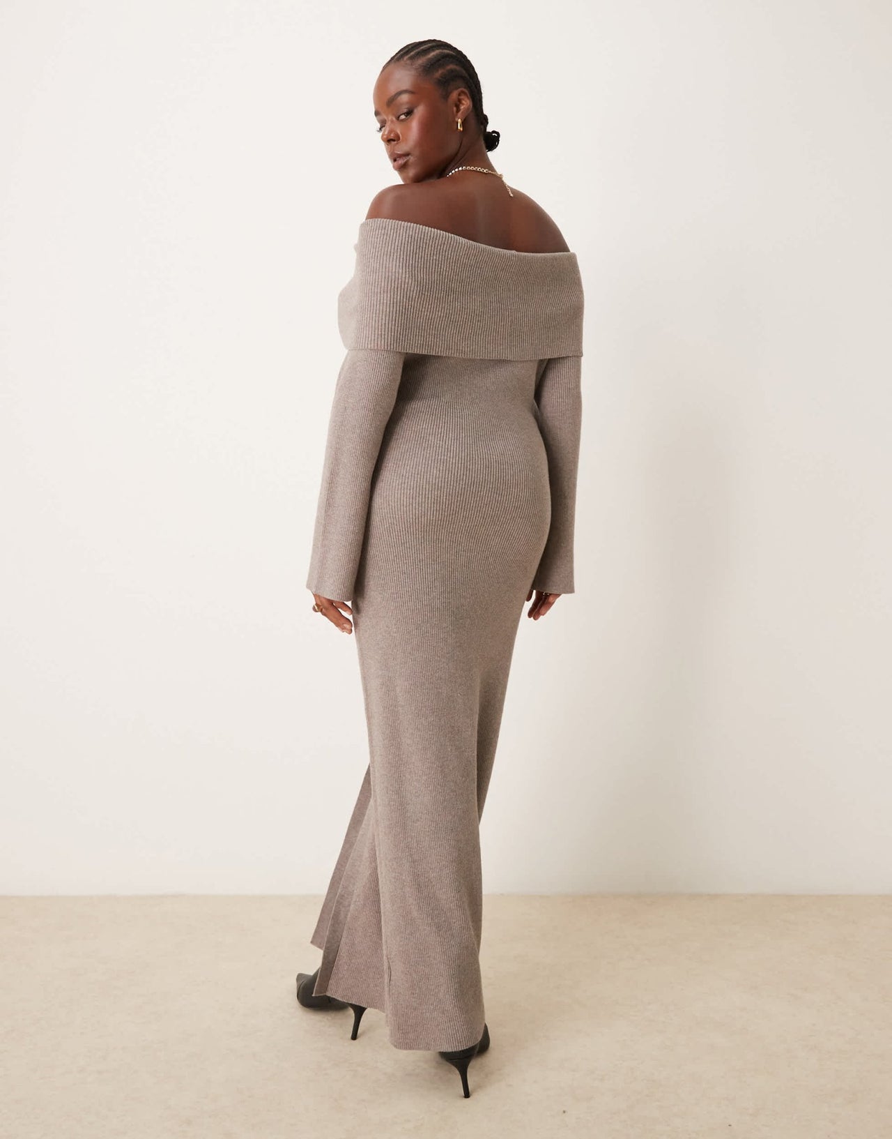 Pretty Lavish Curve button bardot knit maxi dress in mink - ASOS Sample Sale