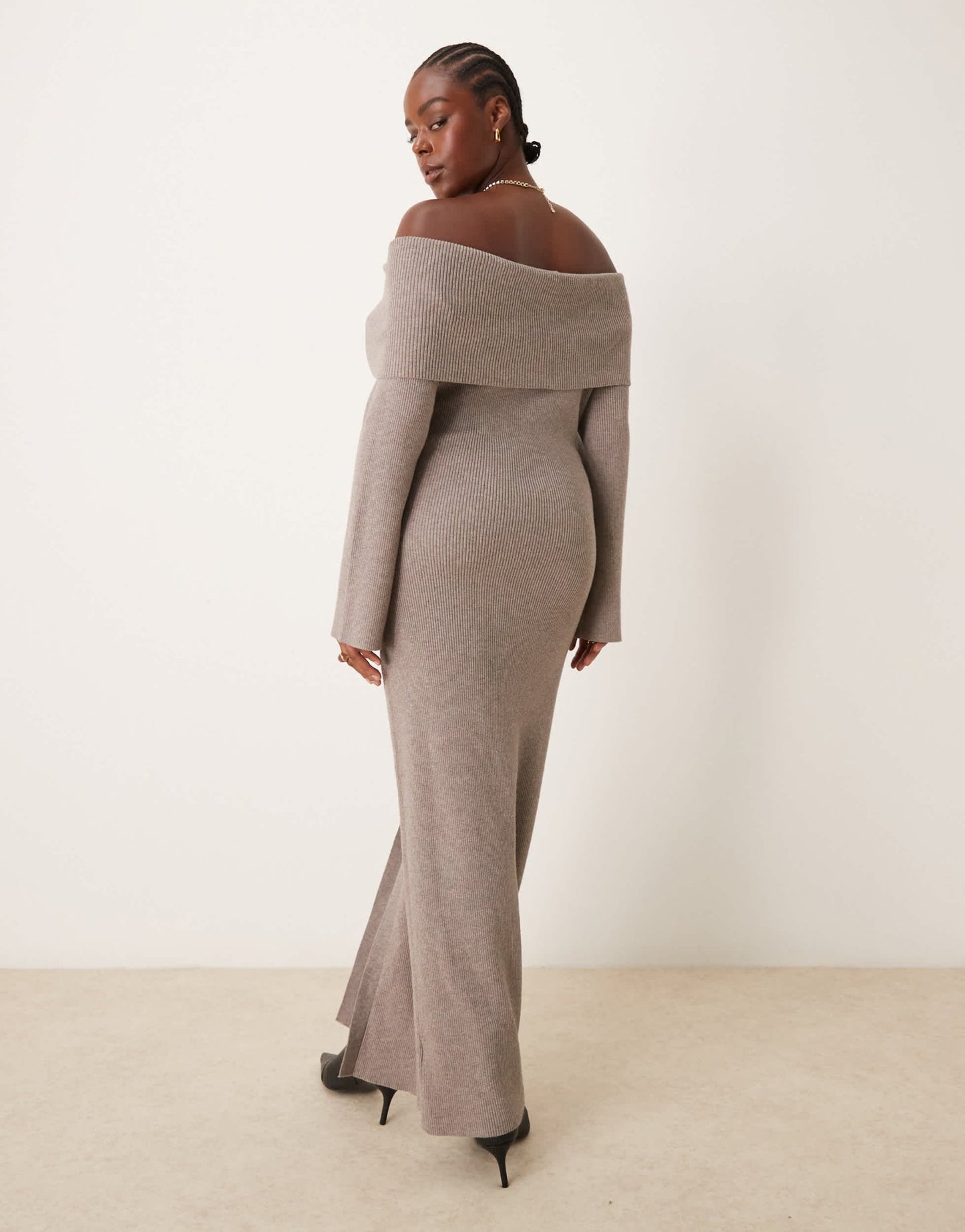 Pretty Lavish Curve button bardot knit maxi dress in mink - ASOS Sample Sale