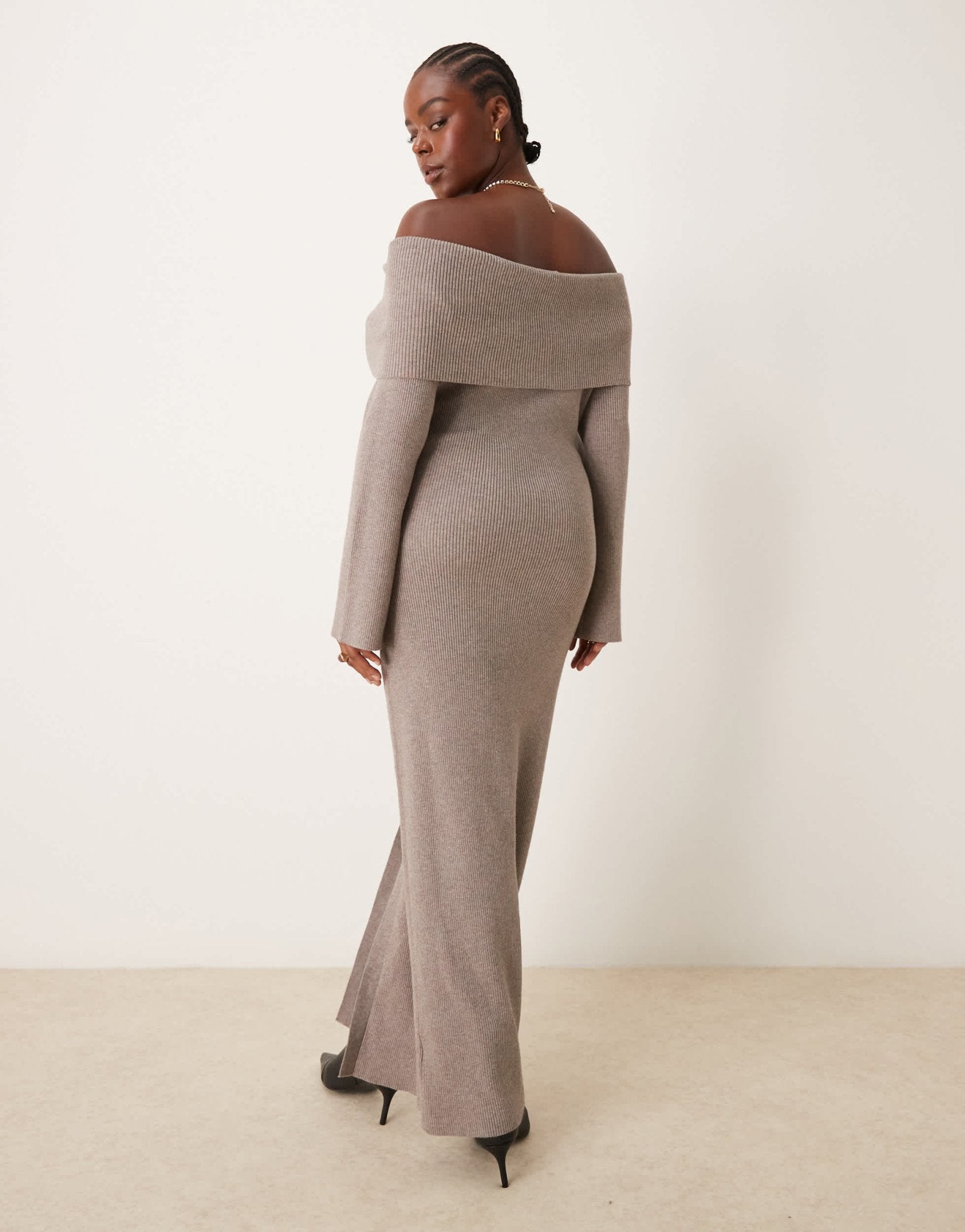 Pretty Lavish Curve button bardot knit maxi dress in mink - ASOS Sample Sale