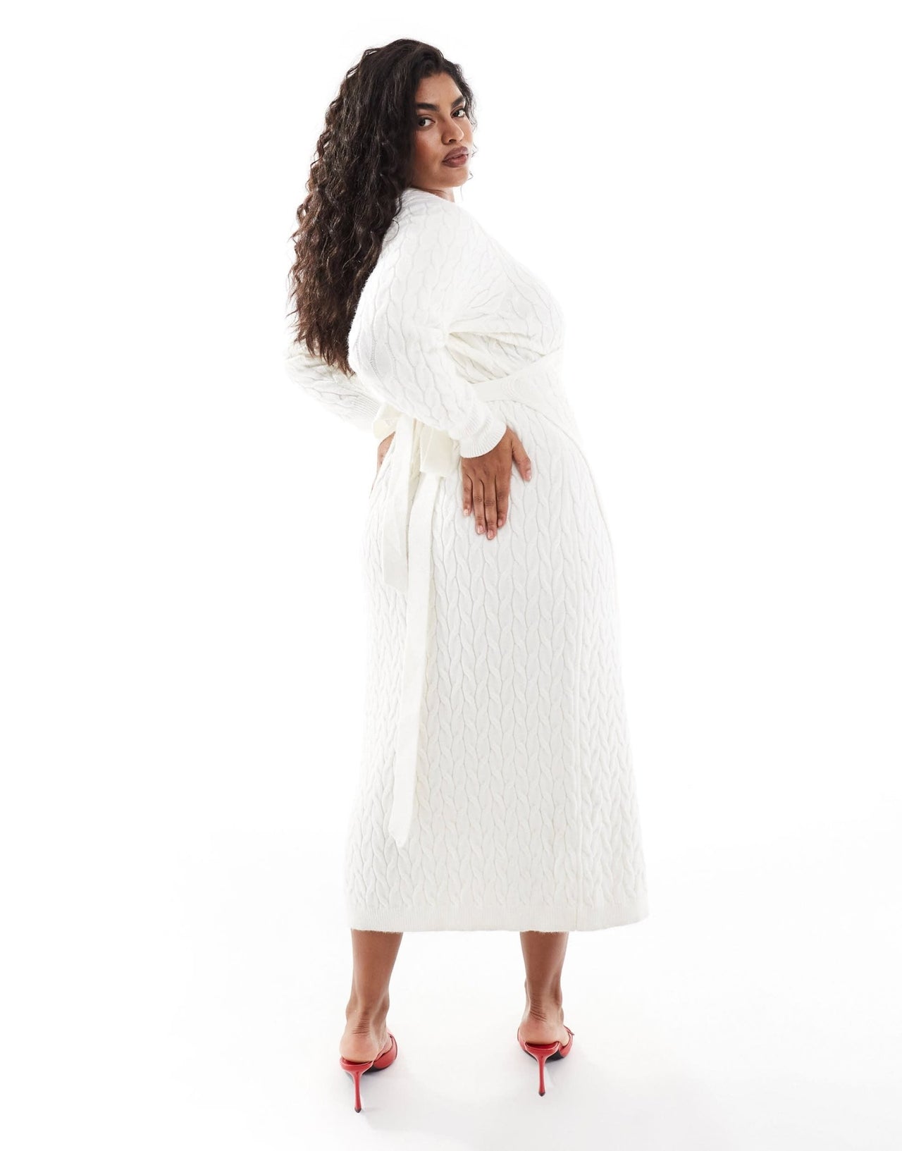 Pretty Lavish Curve cable knit wrap midaxi dress in cream - ASOS Sample Sale