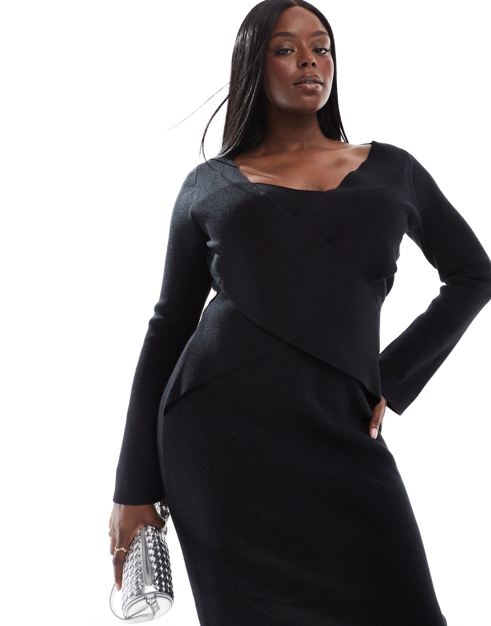 Pretty Lavish Curve crossover knit dress in black - ASOS Sample Sale