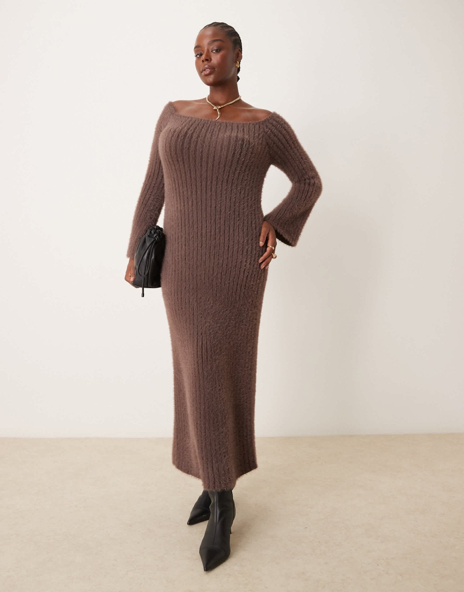 Pretty Lavish Curve knit midaxi dress in chocolate plum - ASOS Sample Sale
