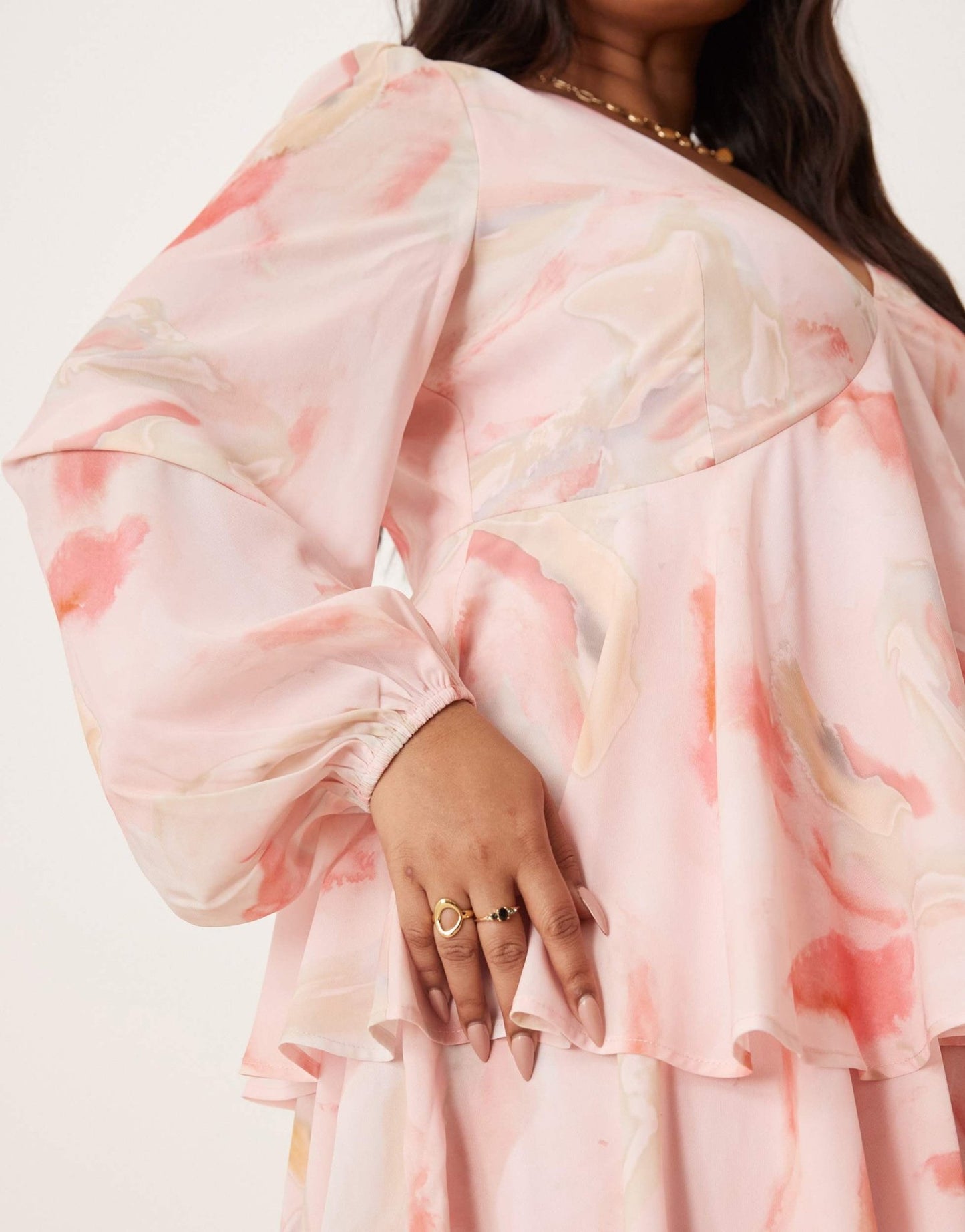 Pretty Lavish Curve long sleeve ruffle maxi dress in pink and brown ombre - ASOS Sample Sale