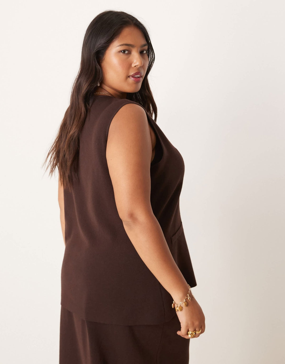 Pretty Lavish Curve longline knit waistcoat co-ord in chocolate - ASOS Sample Sale