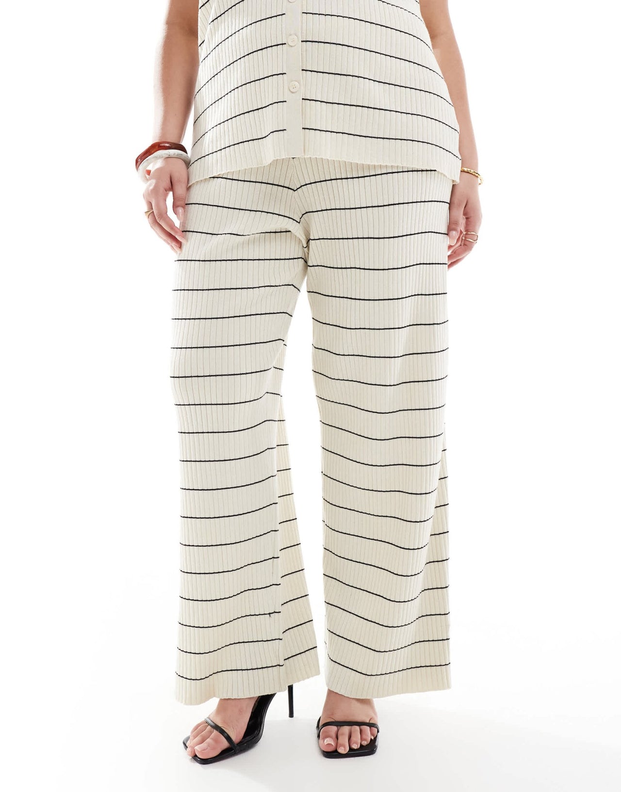 Pretty Lavish Curve stripe knit trouser co-ord in cream & black - ASOS Sample Sale