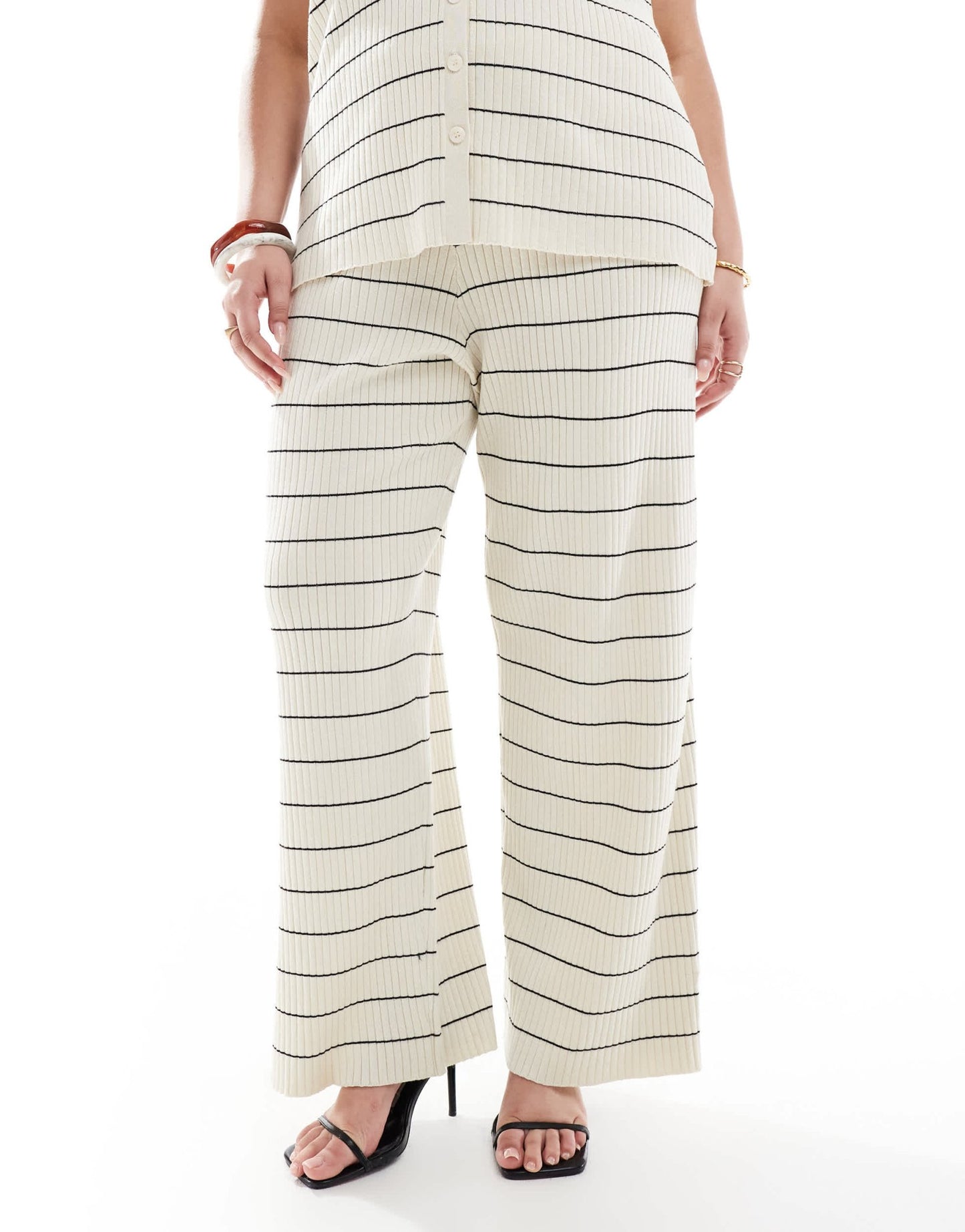 Pretty Lavish Curve stripe knit trouser co-ord in cream & black - ASOS Sample Sale