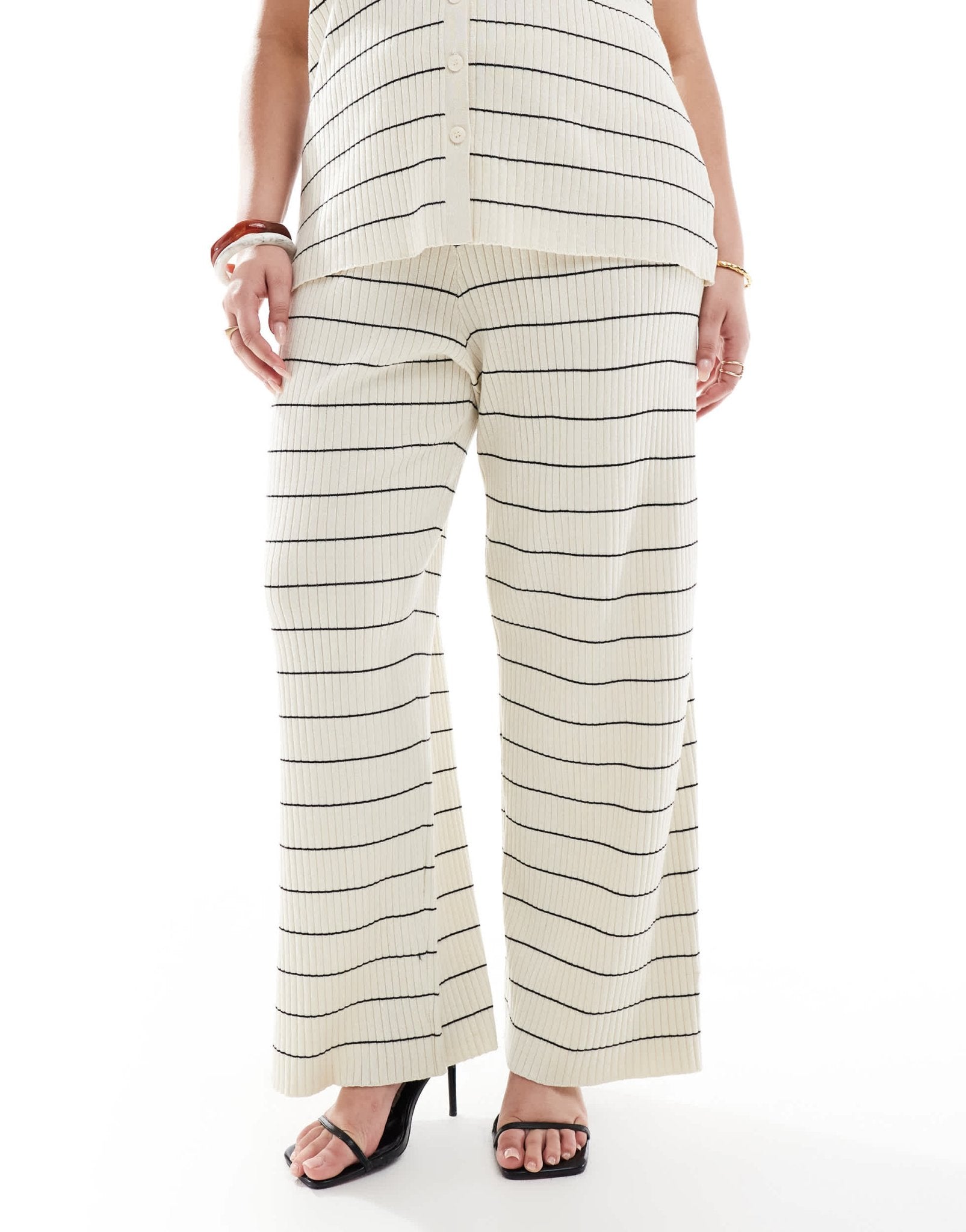 Pretty Lavish Curve stripe knit trouser co-ord in cream & black - ASOS Sample Sale