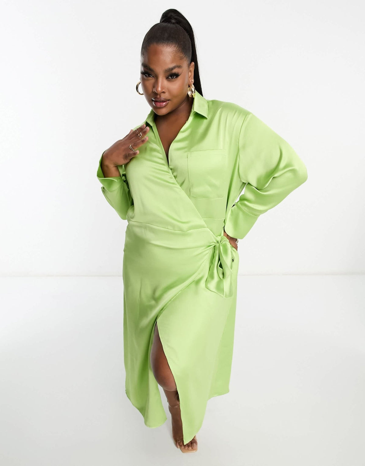 Pretty Lavish Curve wrap shirt midaxi dress in apple green - ASOS Sample Sale
