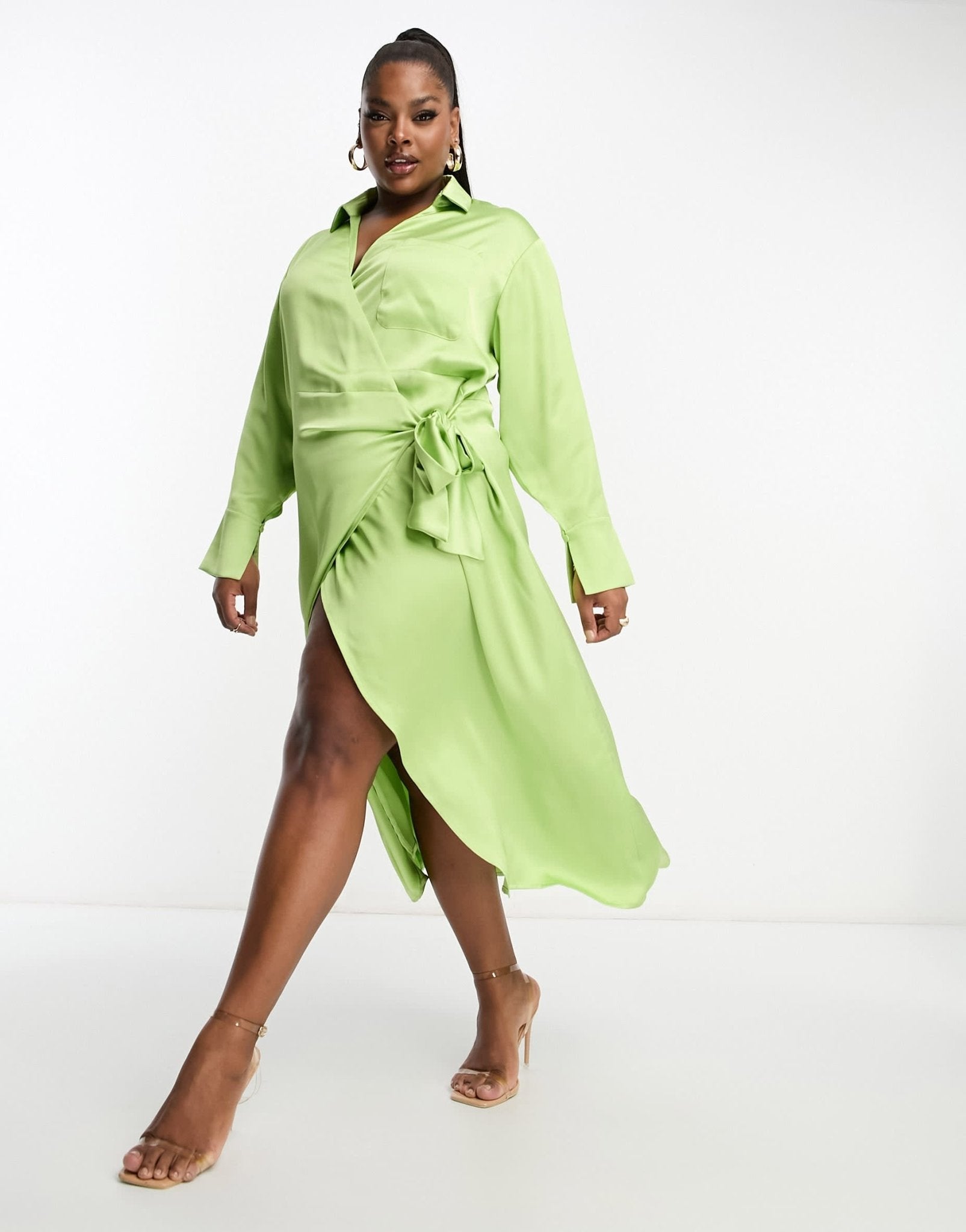 Pretty Lavish Curve wrap shirt midaxi dress in apple green - ASOS Sample Sale