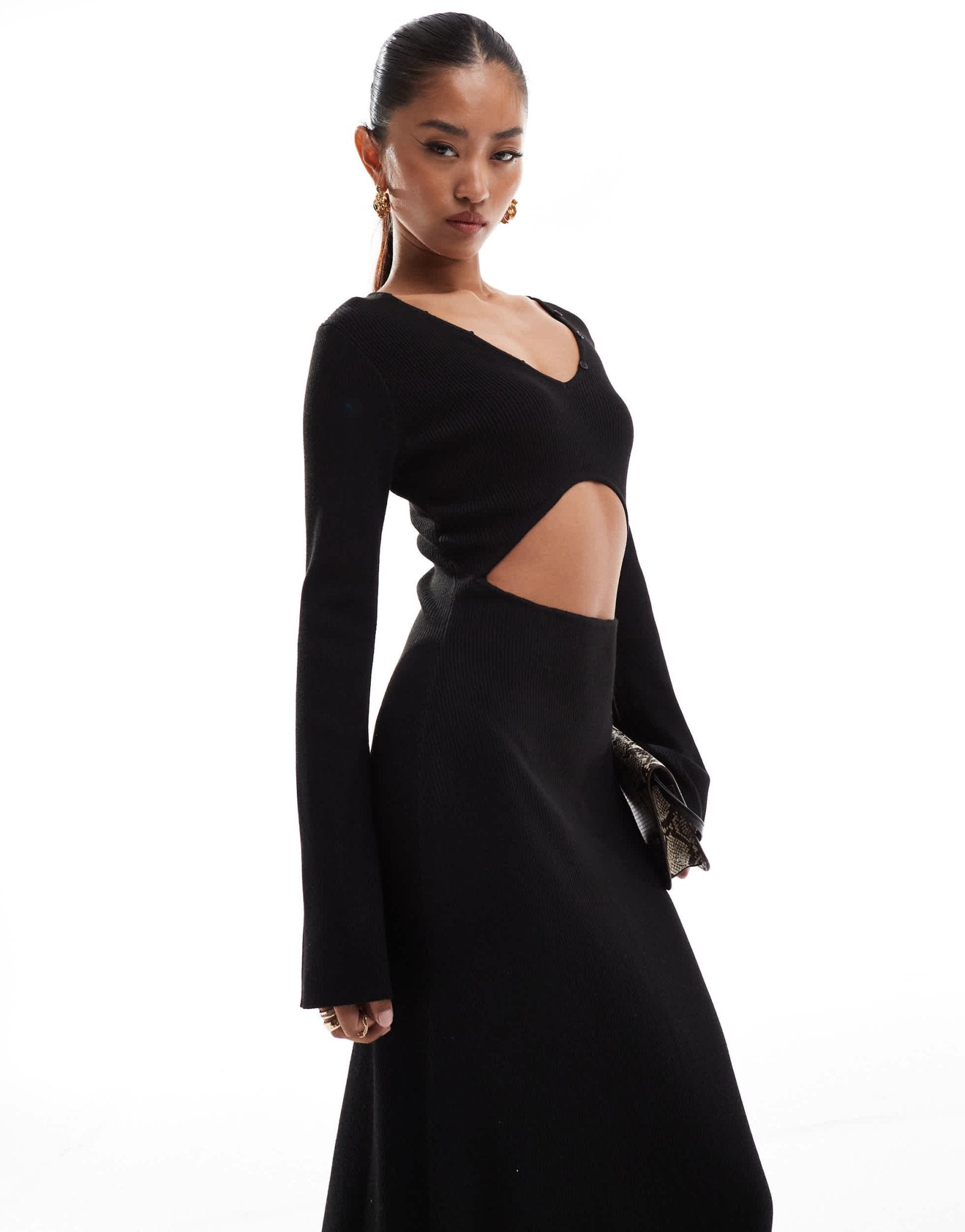 Pretty Lavish cut - out knit maxi dress in black - ASOS Sample Sale