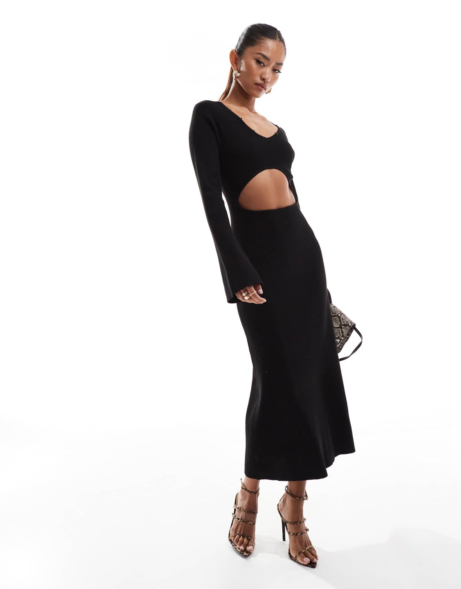 Pretty Lavish cut - out knit maxi dress in black - ASOS Sample Sale
