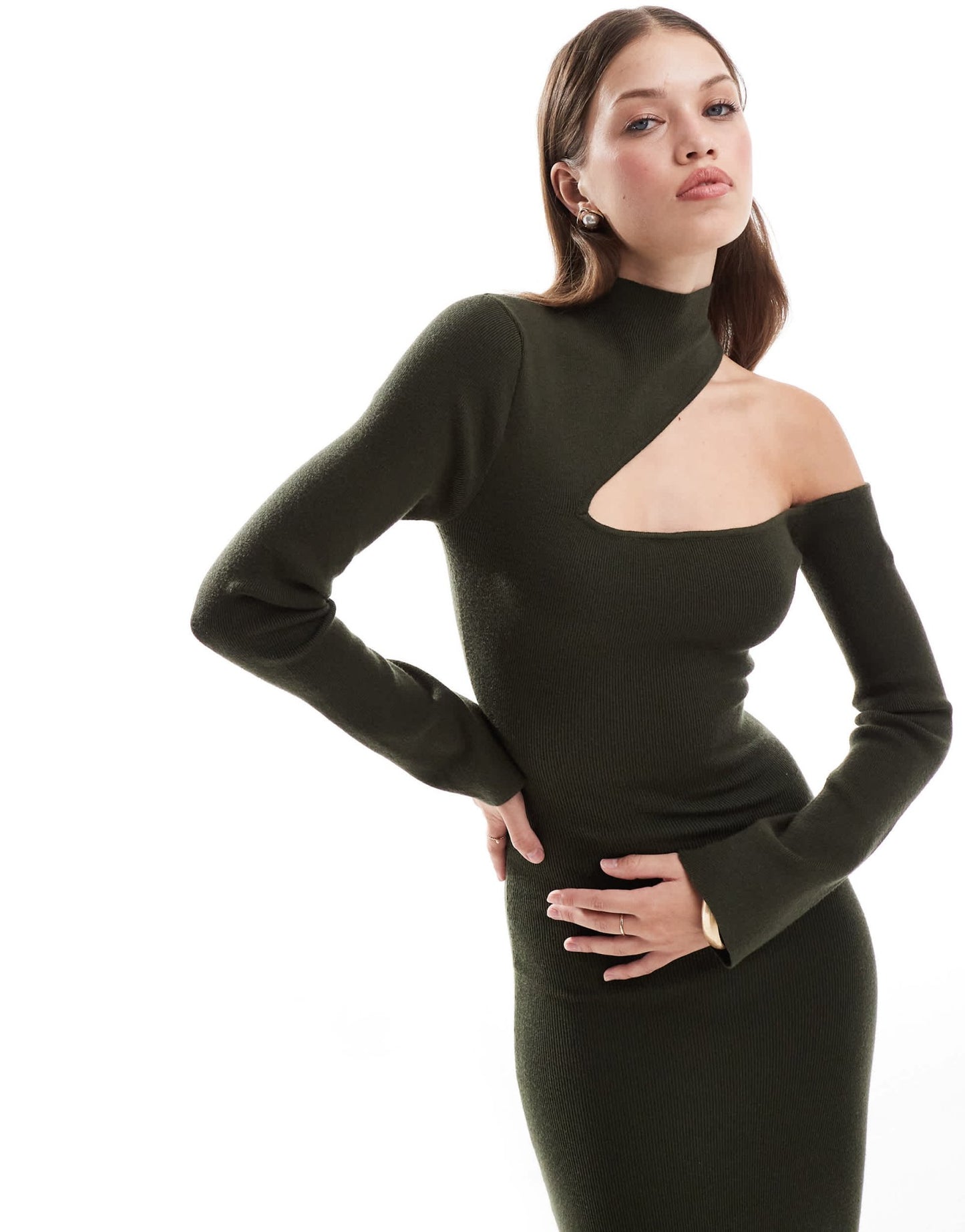 Pretty Lavish cut - out knit midaxi dress in olive - ASOS Sample Sale