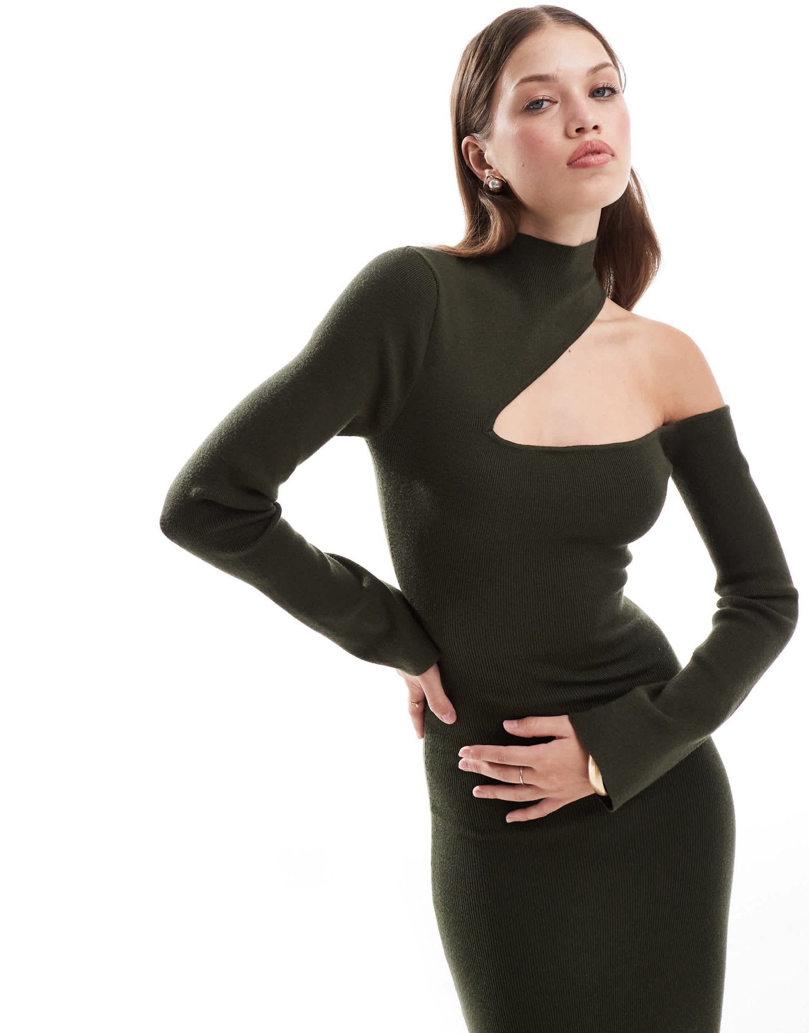 Pretty Lavish cut - out knit midaxi dress in olive - ASOS Sample Sale