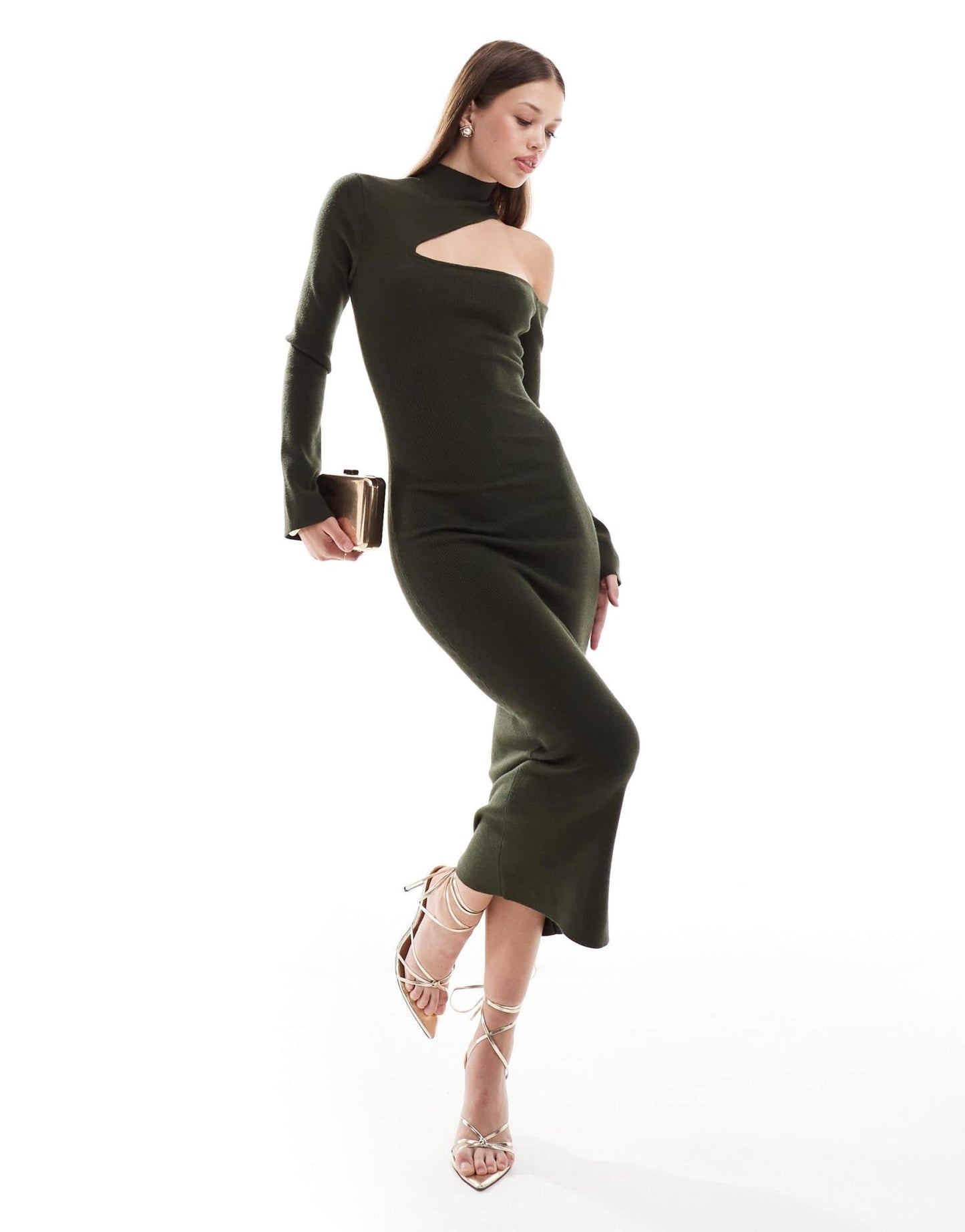Pretty Lavish cut - out knit midaxi dress in olive - ASOS Sample Sale