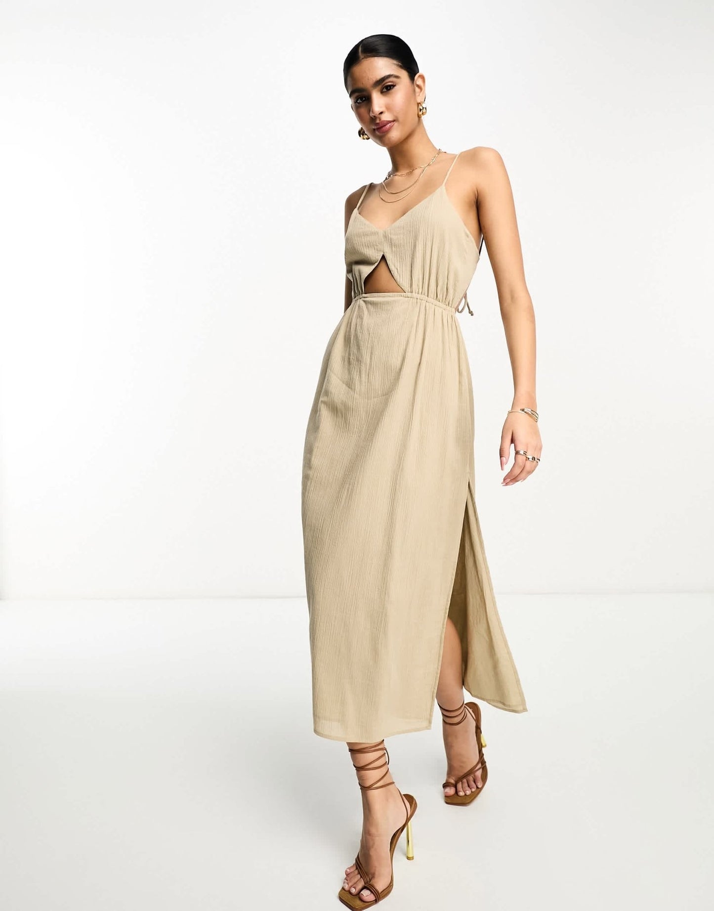 Pretty Lavish cut - out midaxi dress in stone - ASOS Sample Sale