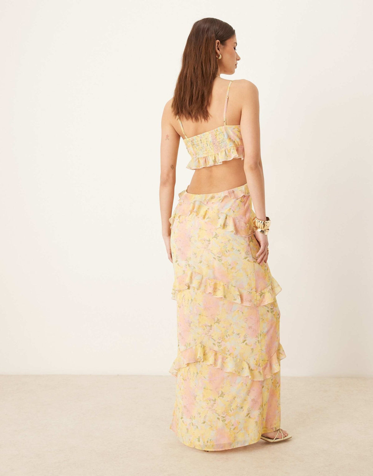 Pretty Lavish cut-out ruffle maxi dress in bright abstract floral - ASOS Sample Sale