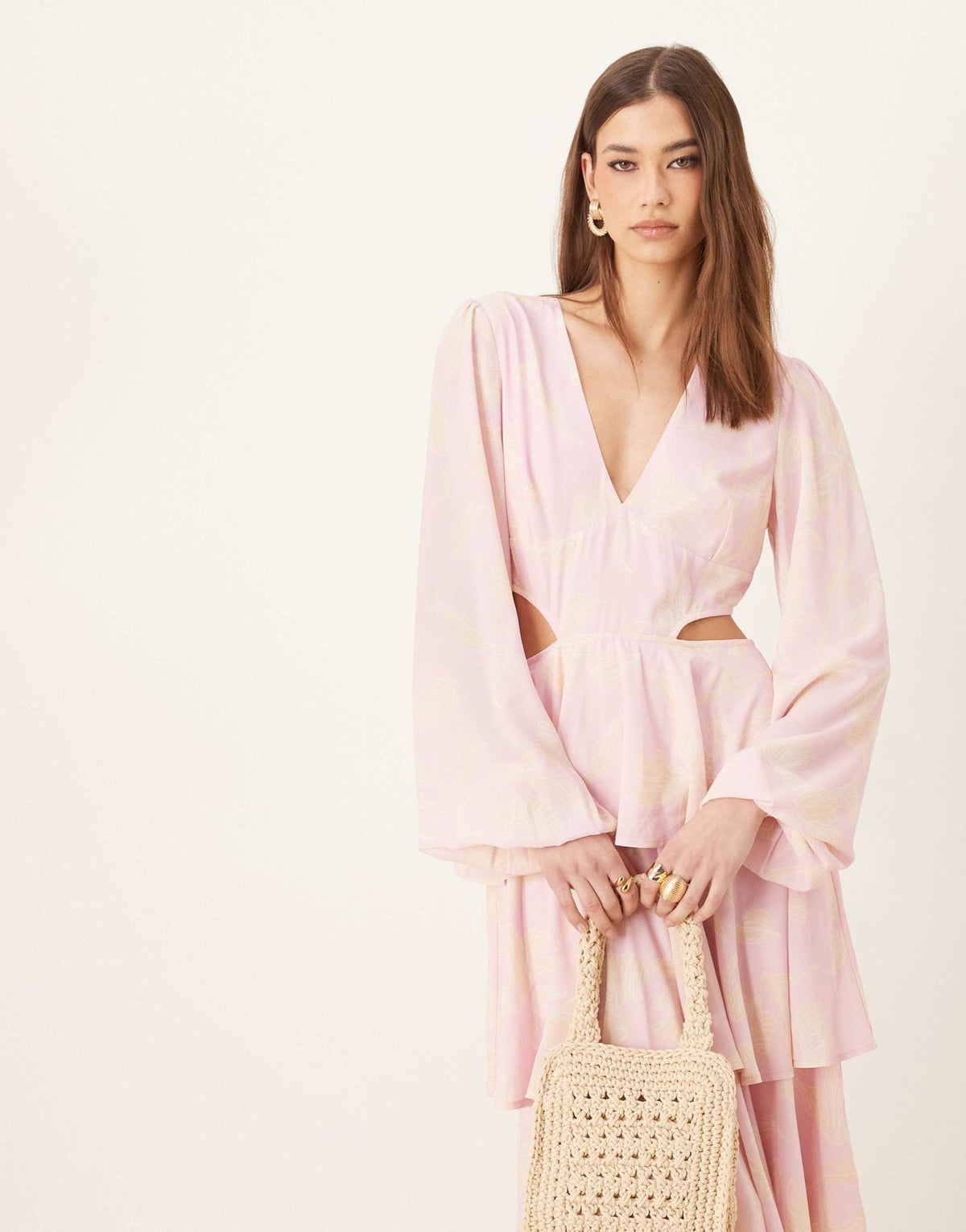 Pretty Lavish cut-out ruffle maxi dress in pink floral - ASOS Sample Sale