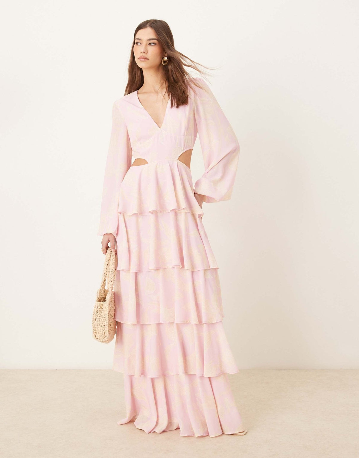 Pretty Lavish cut-out ruffle maxi dress in pink floral - ASOS Sample Sale