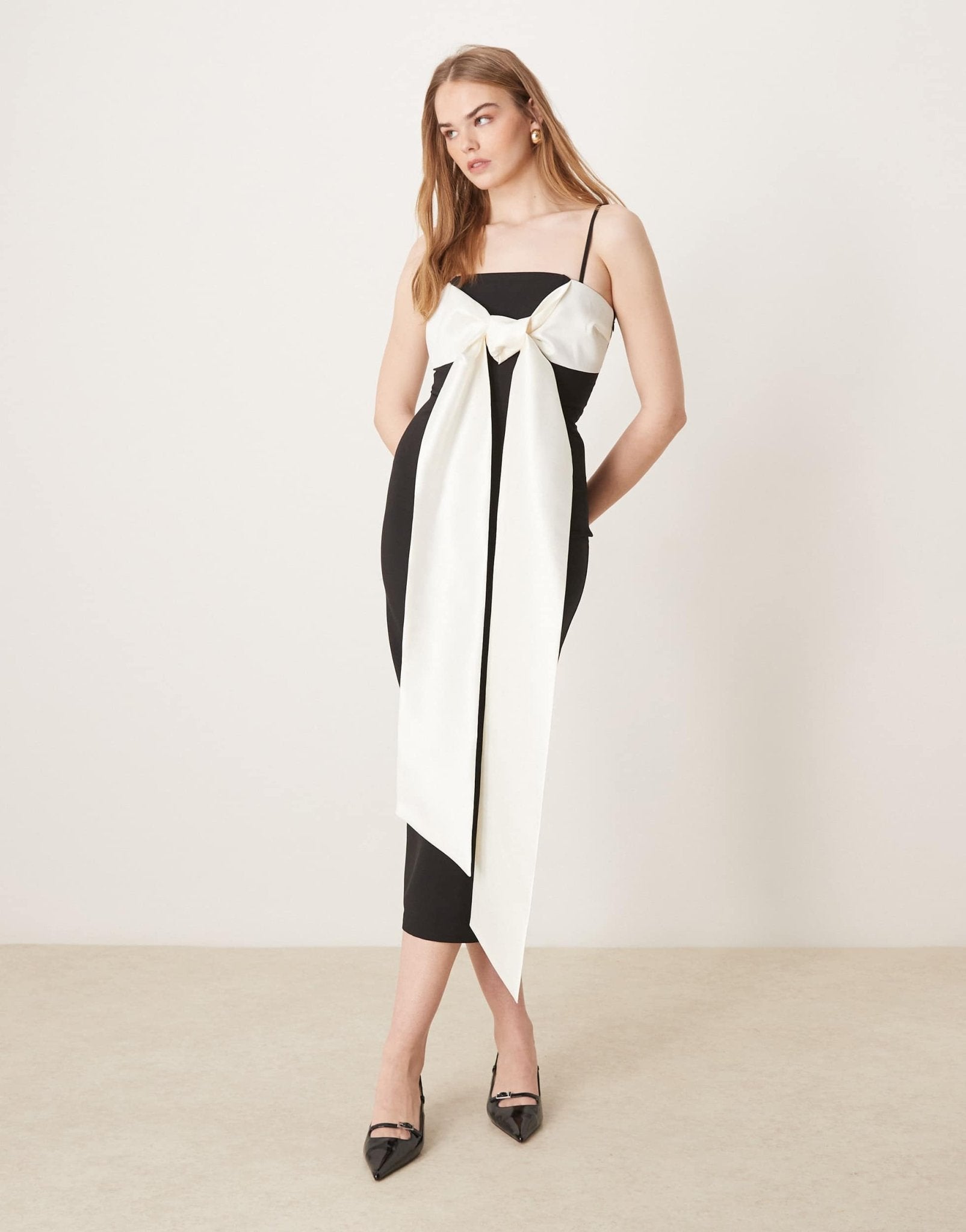 Pretty Lavish extreme contrast bow midaxi dress in black and cream - ASOS Sample Sale