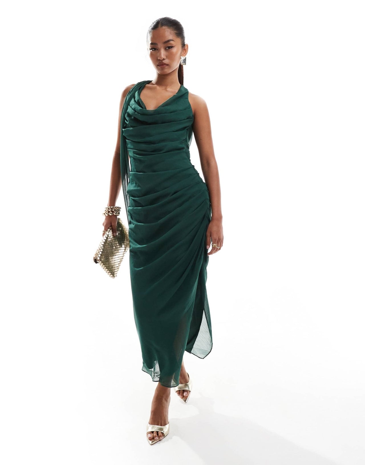 Pretty Lavish extreme cowl midaxi dress in emerald green - ASOS Sample Sale