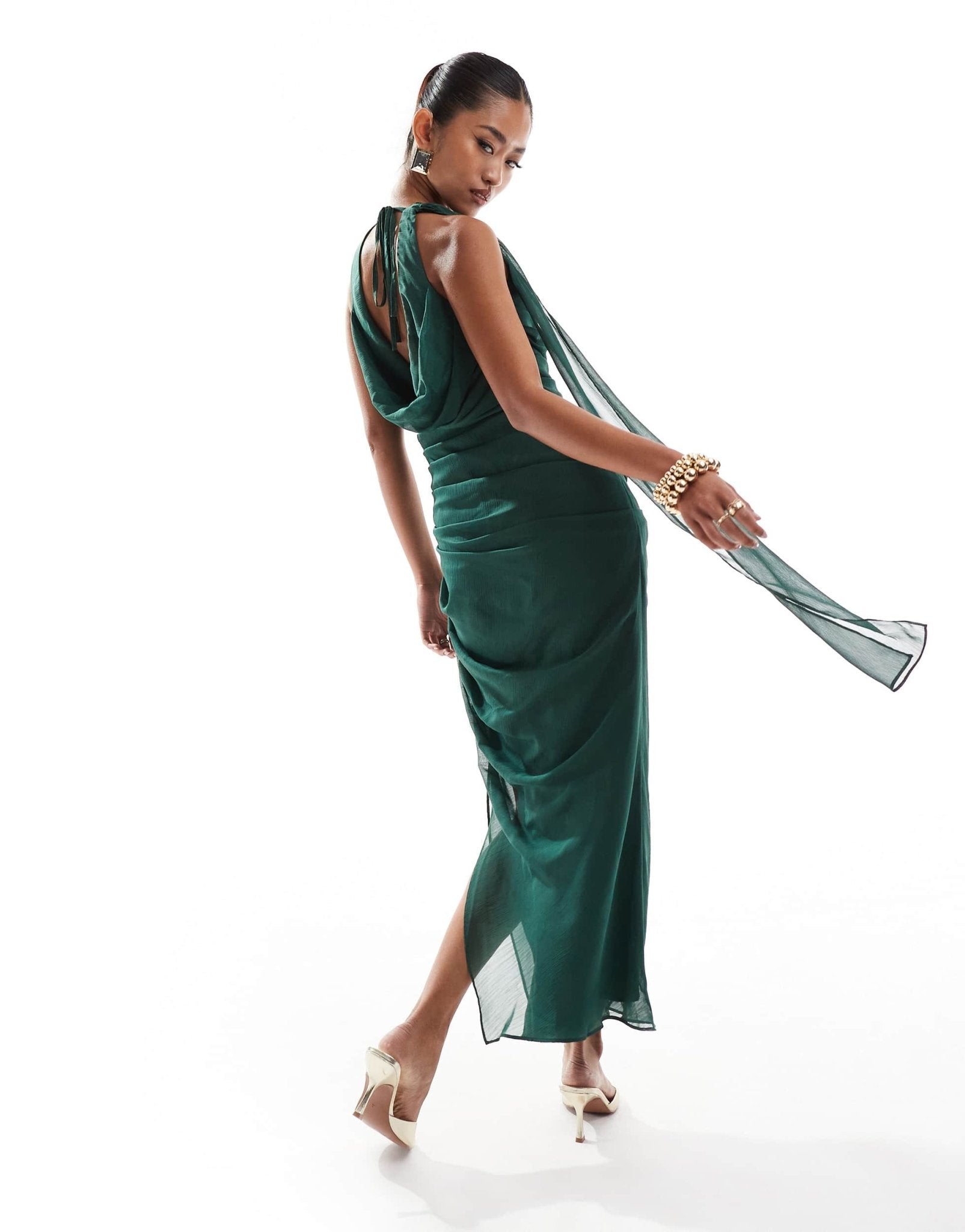Pretty Lavish extreme cowl midaxi dress in emerald green - ASOS Sample Sale