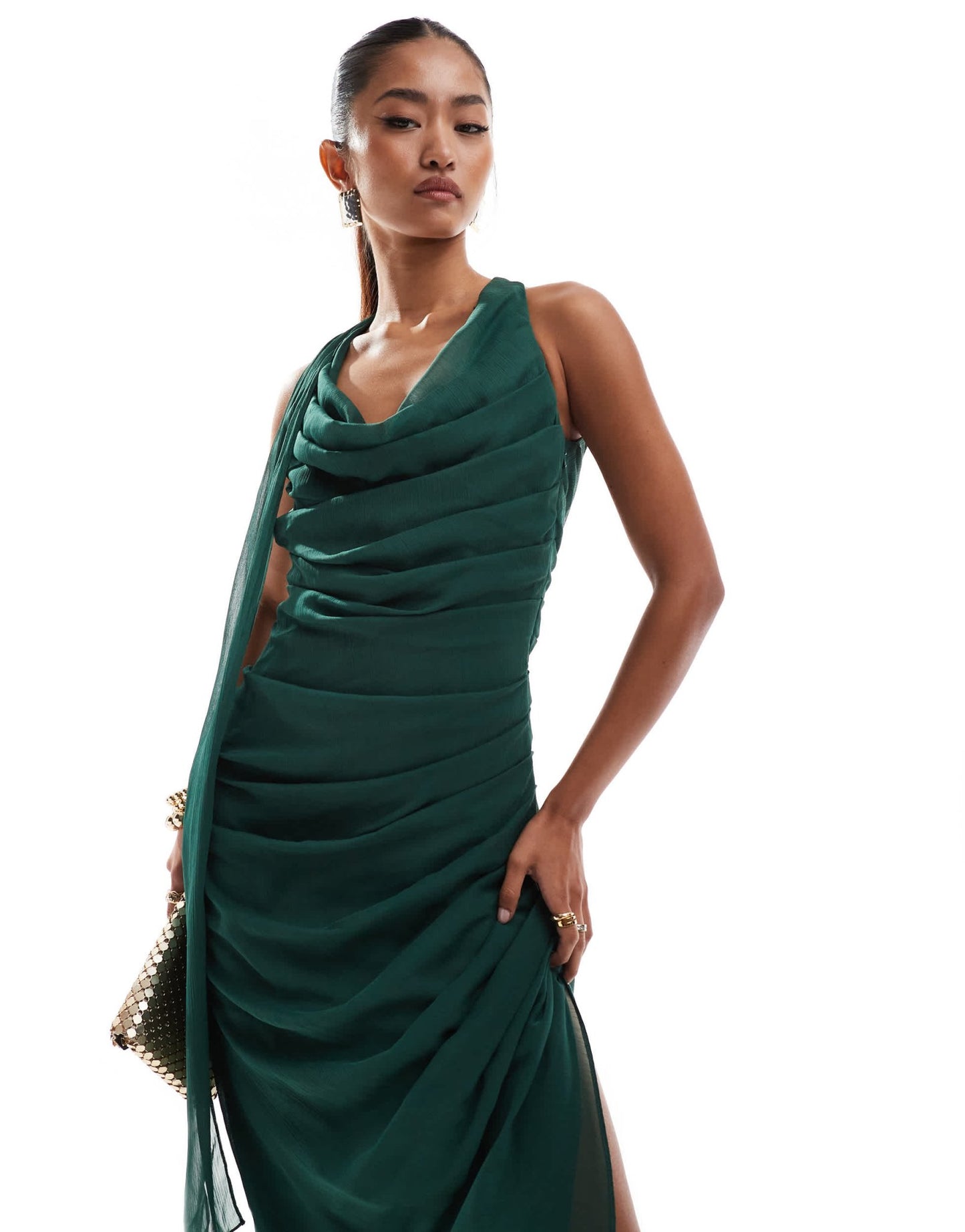 Pretty Lavish extreme cowl midaxi dress in emerald green - ASOS Sample Sale