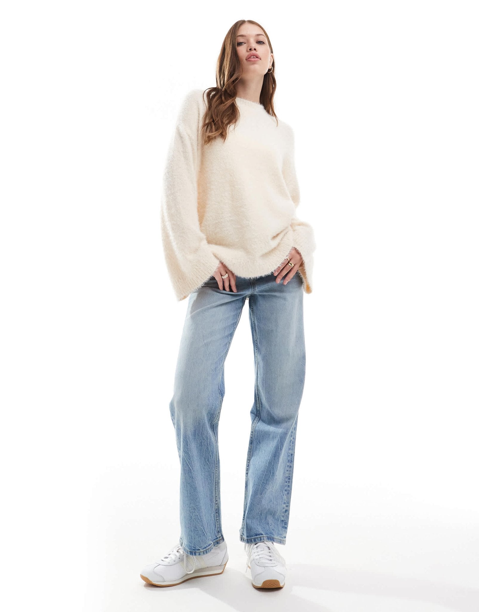 Pretty Lavish fluffy yarn jumper in cream - ASOS Sample Sale