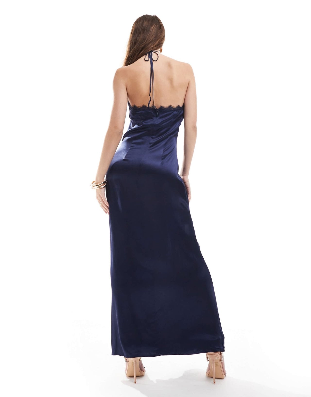 Pretty Lavish halter satin maxi dress in midnight navy - ASOS Sample Sale